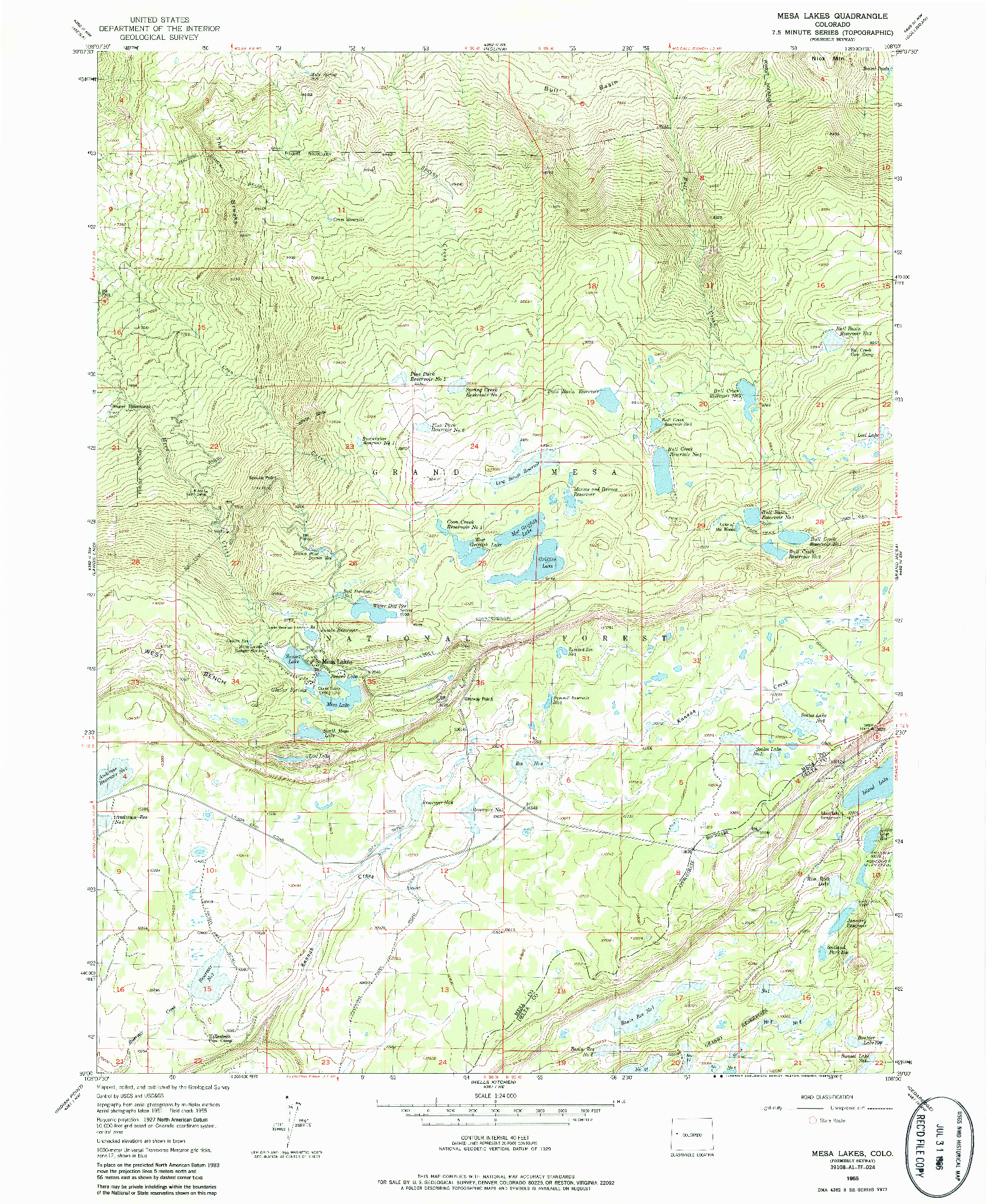 USGS 1:24000-SCALE QUADRANGLE FOR MESA LAKES, CO 1955