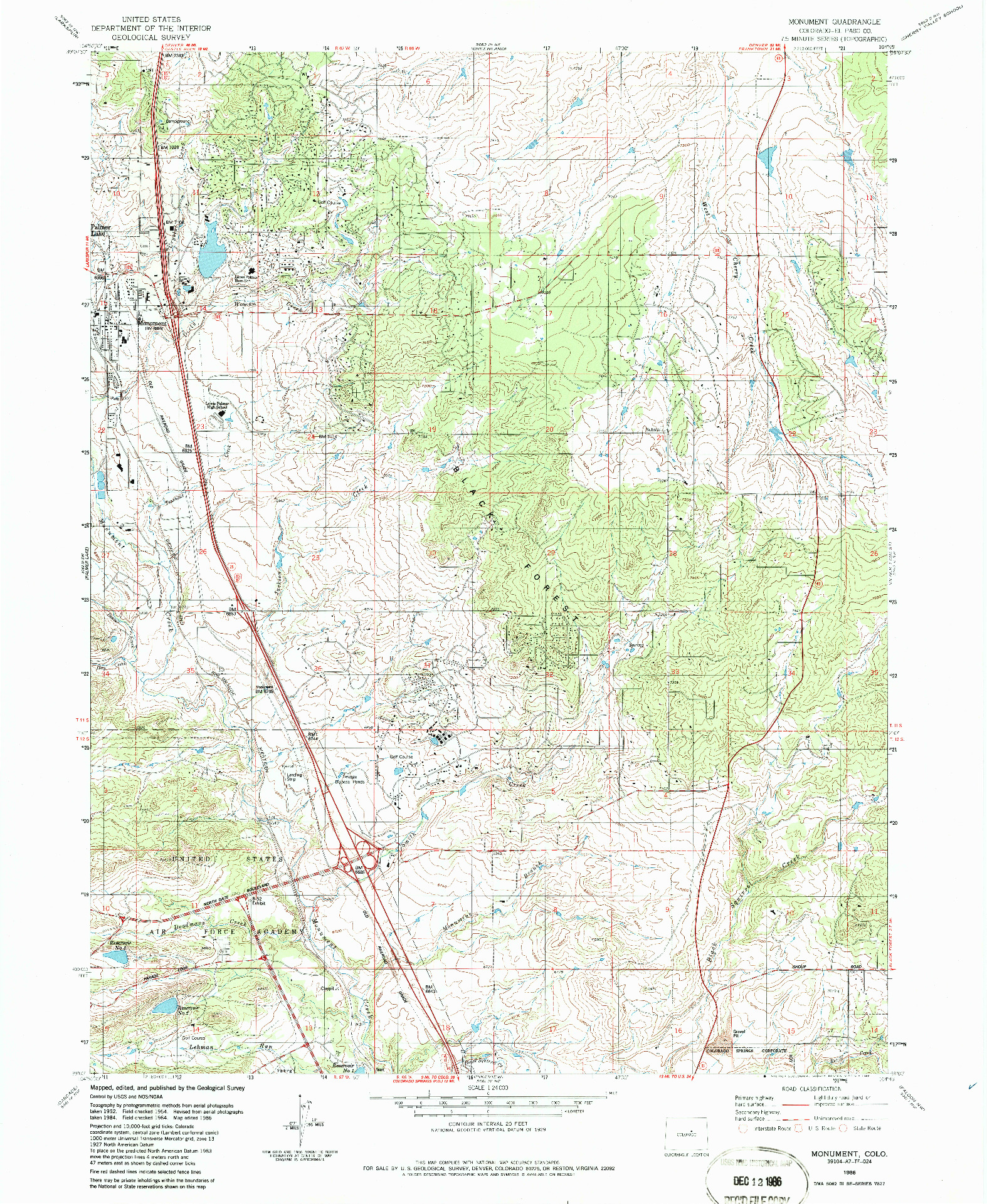 USGS 1:24000-SCALE QUADRANGLE FOR MONUMENT, CO 1986