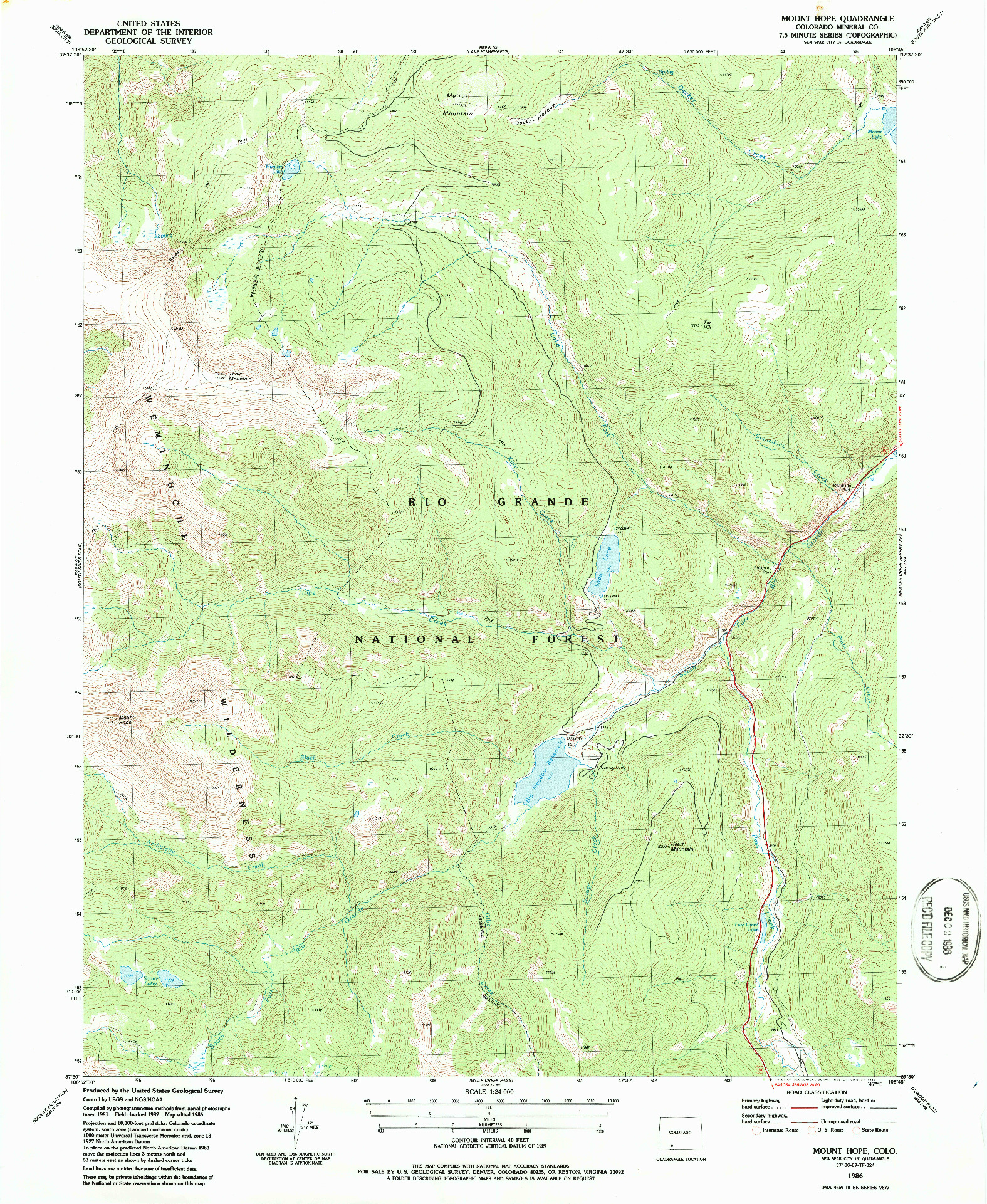USGS 1:24000-SCALE QUADRANGLE FOR MOUNT HOPE, CO 1986