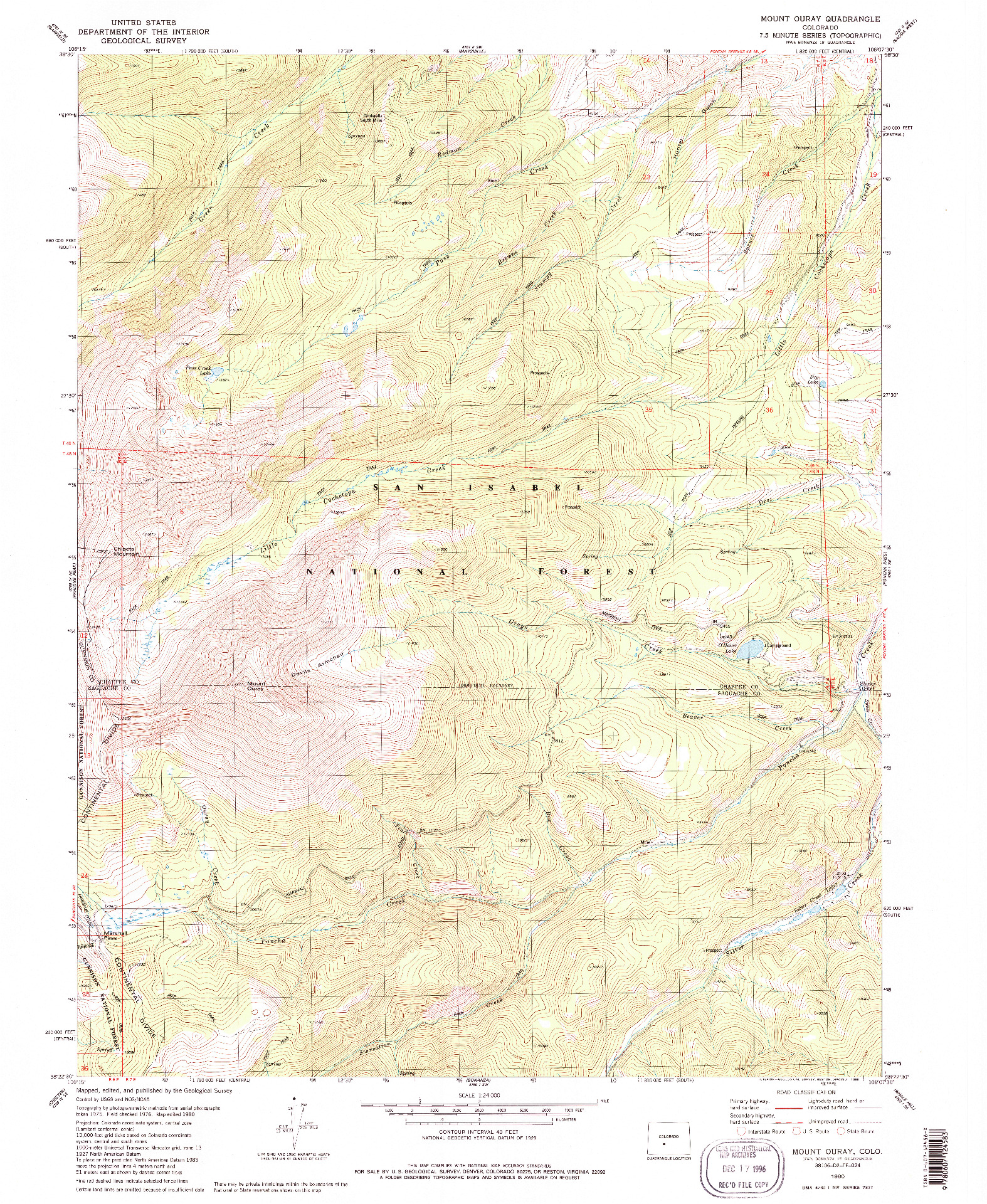 USGS 1:24000-SCALE QUADRANGLE FOR MOUNT OURAY, CO 1980