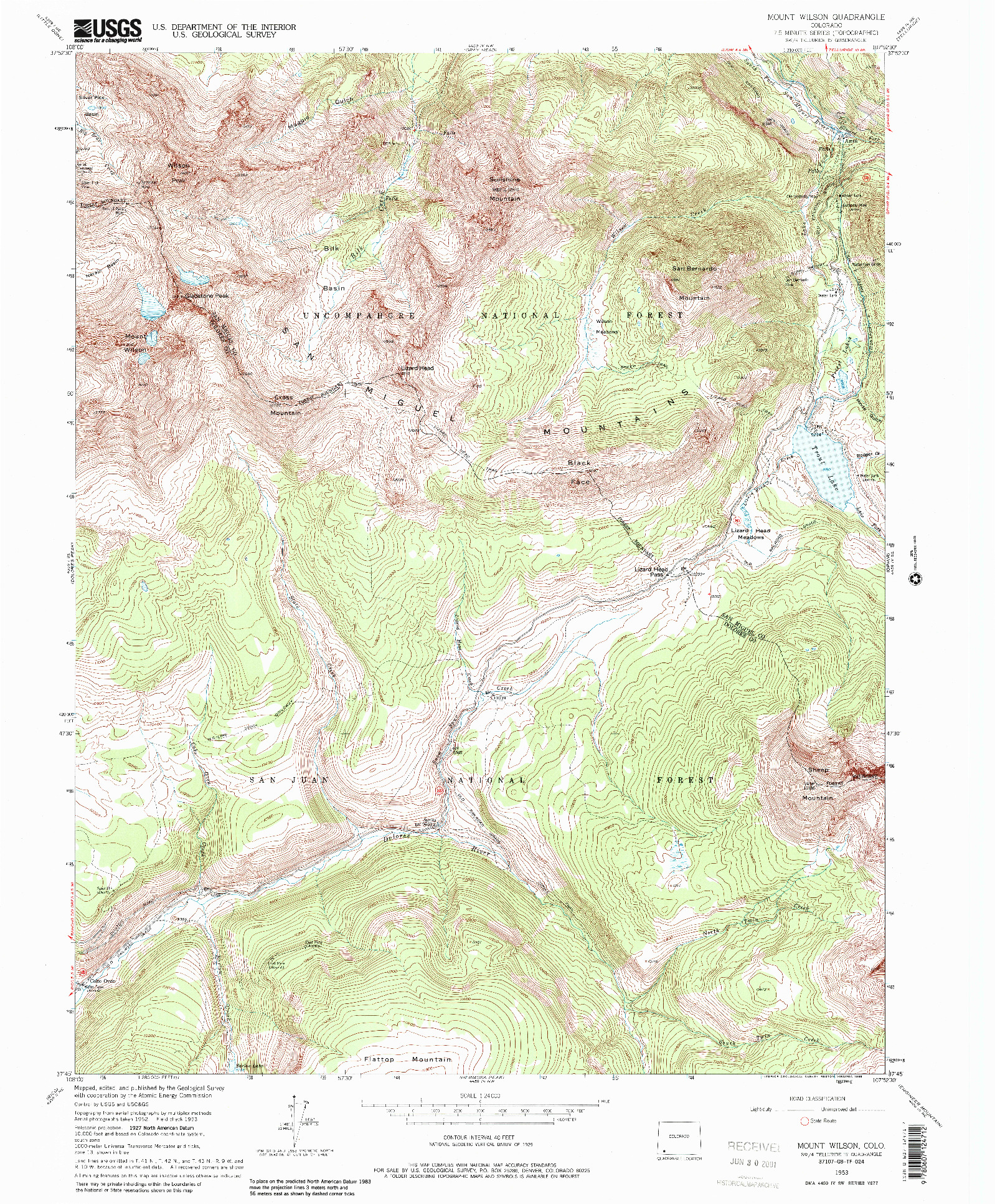 USGS 1:24000-SCALE QUADRANGLE FOR MOUNT WILSON, CO 1953