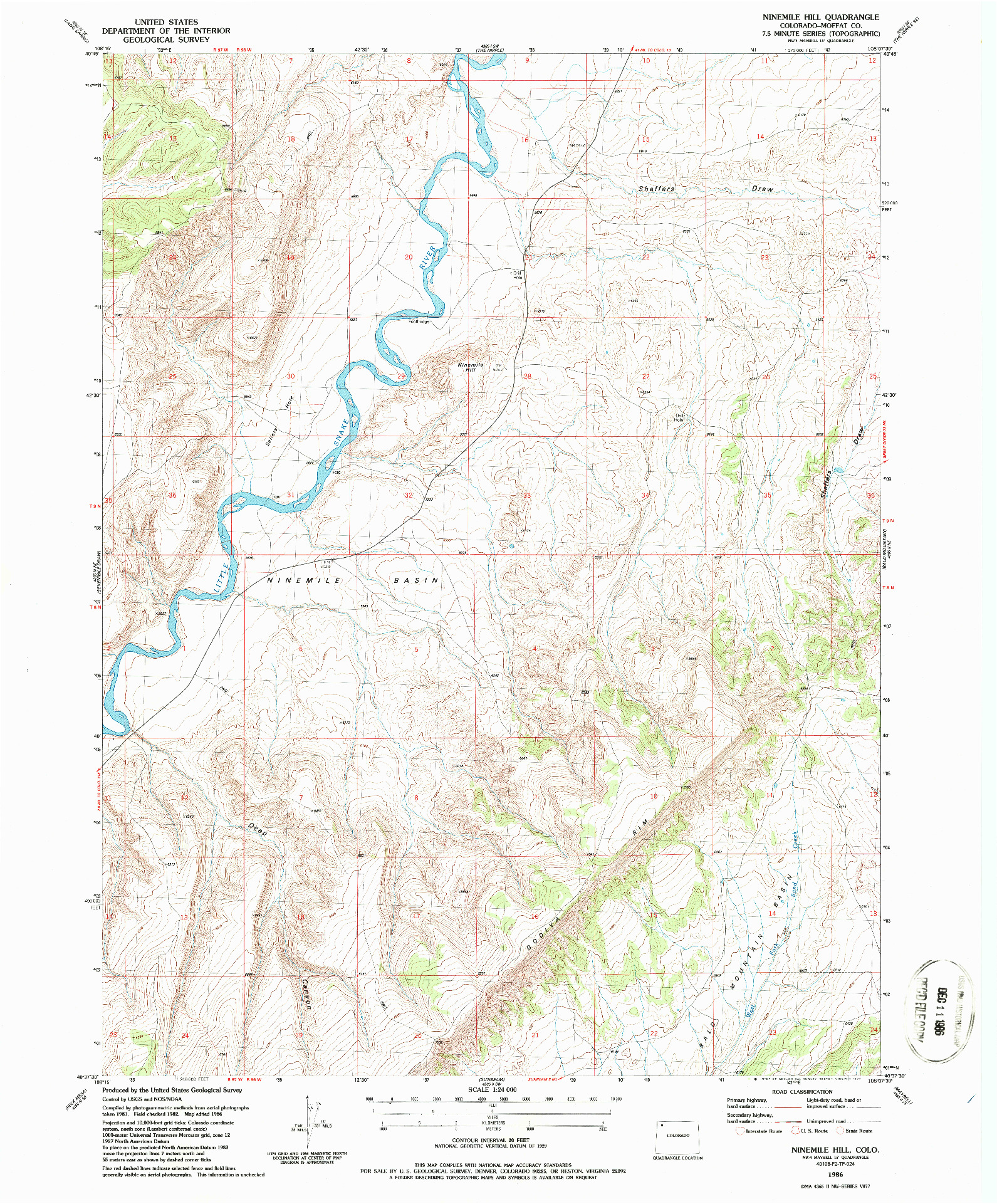 USGS 1:24000-SCALE QUADRANGLE FOR NINEMILE HILL, CO 1986
