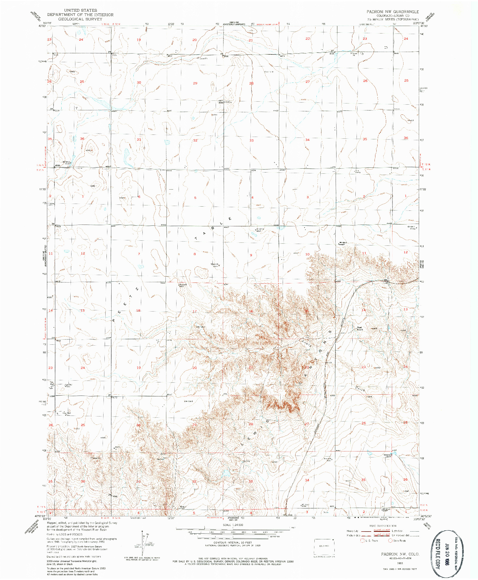 USGS 1:24000-SCALE QUADRANGLE FOR PADRONI NW, CO 1951