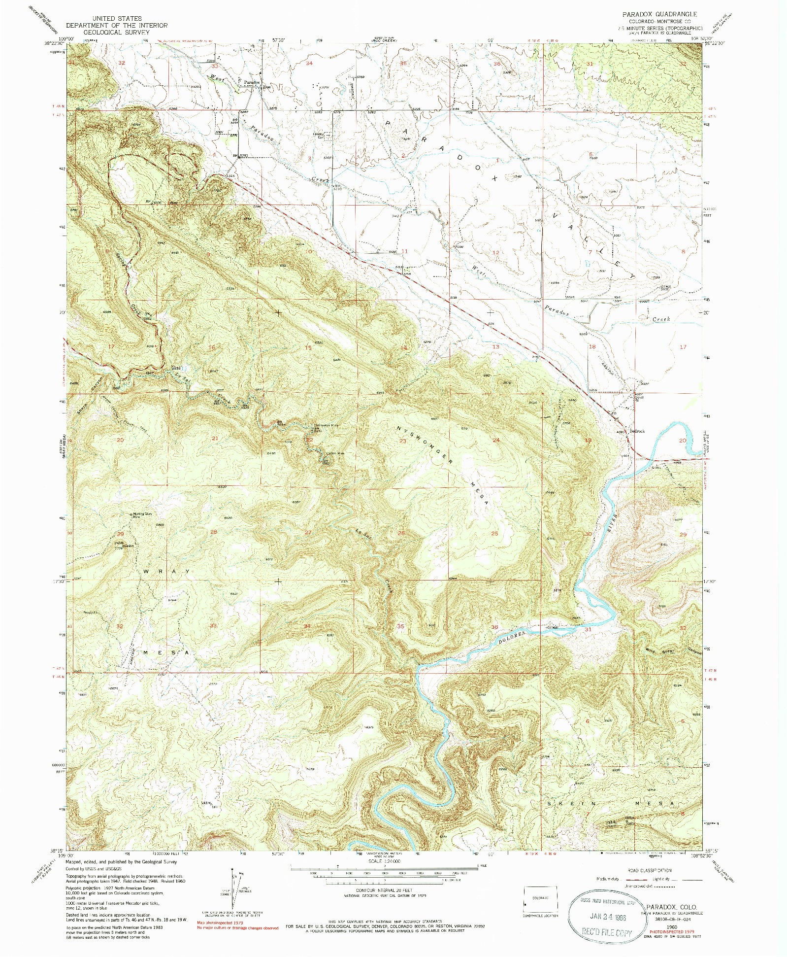 USGS 1:24000-SCALE QUADRANGLE FOR PARADOX, CO 1960