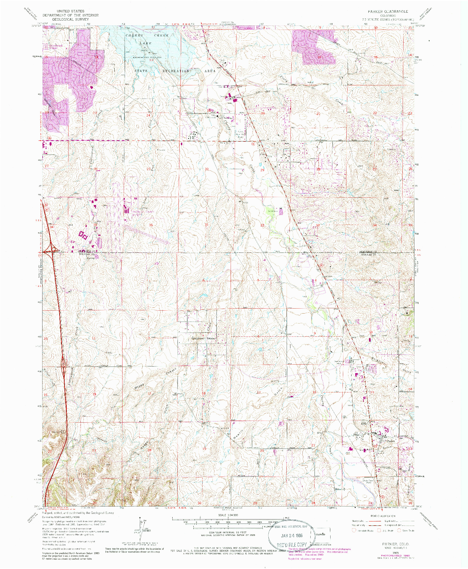 USGS 1:24000-SCALE QUADRANGLE FOR PARKER, CO 1965