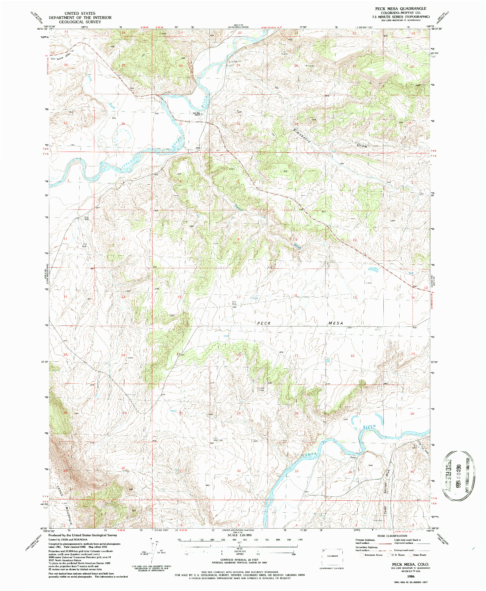 USGS 1:24000-SCALE QUADRANGLE FOR PECK MESA, CO 1986