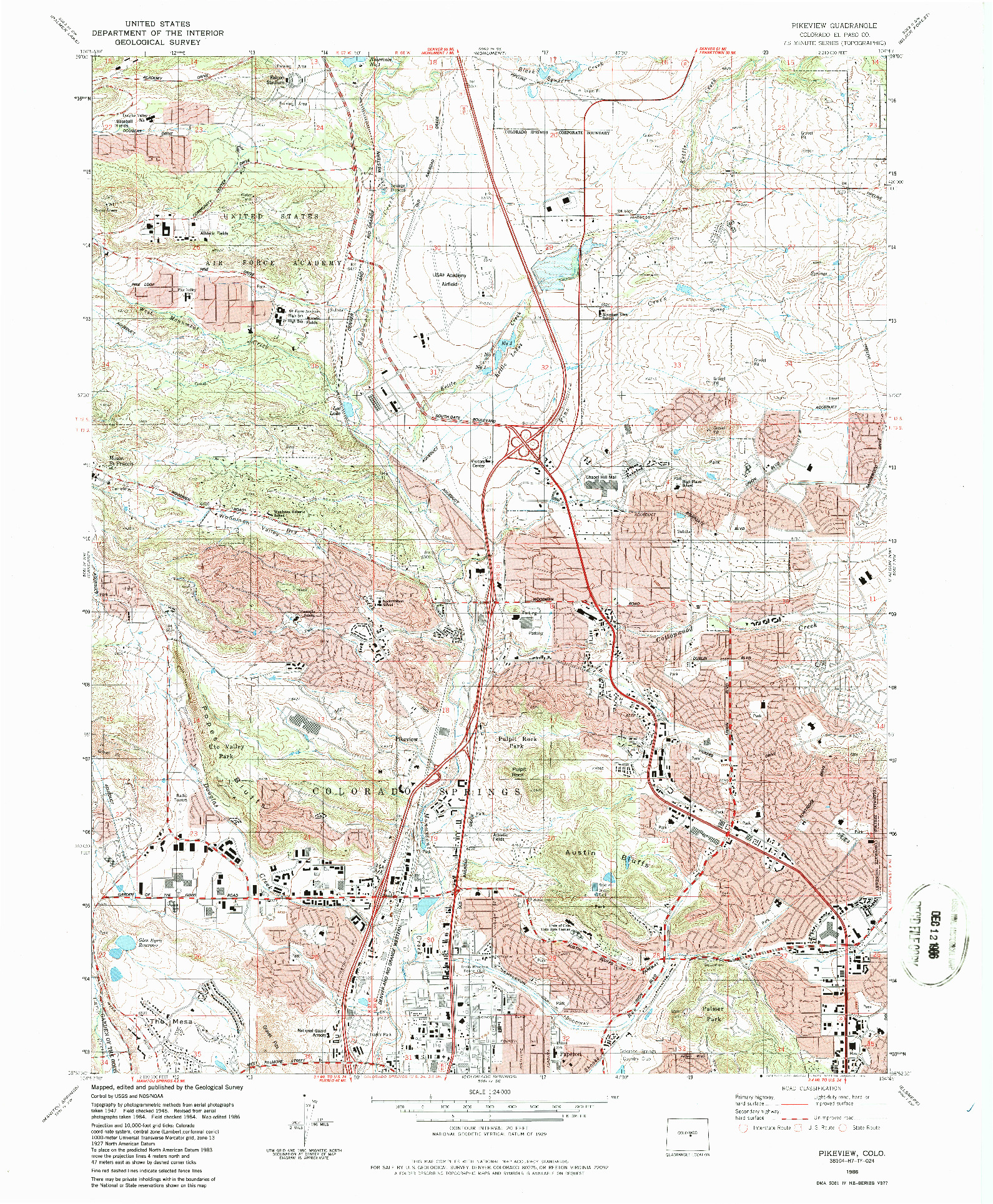 USGS 1:24000-SCALE QUADRANGLE FOR PIKEVIEW, CO 1986