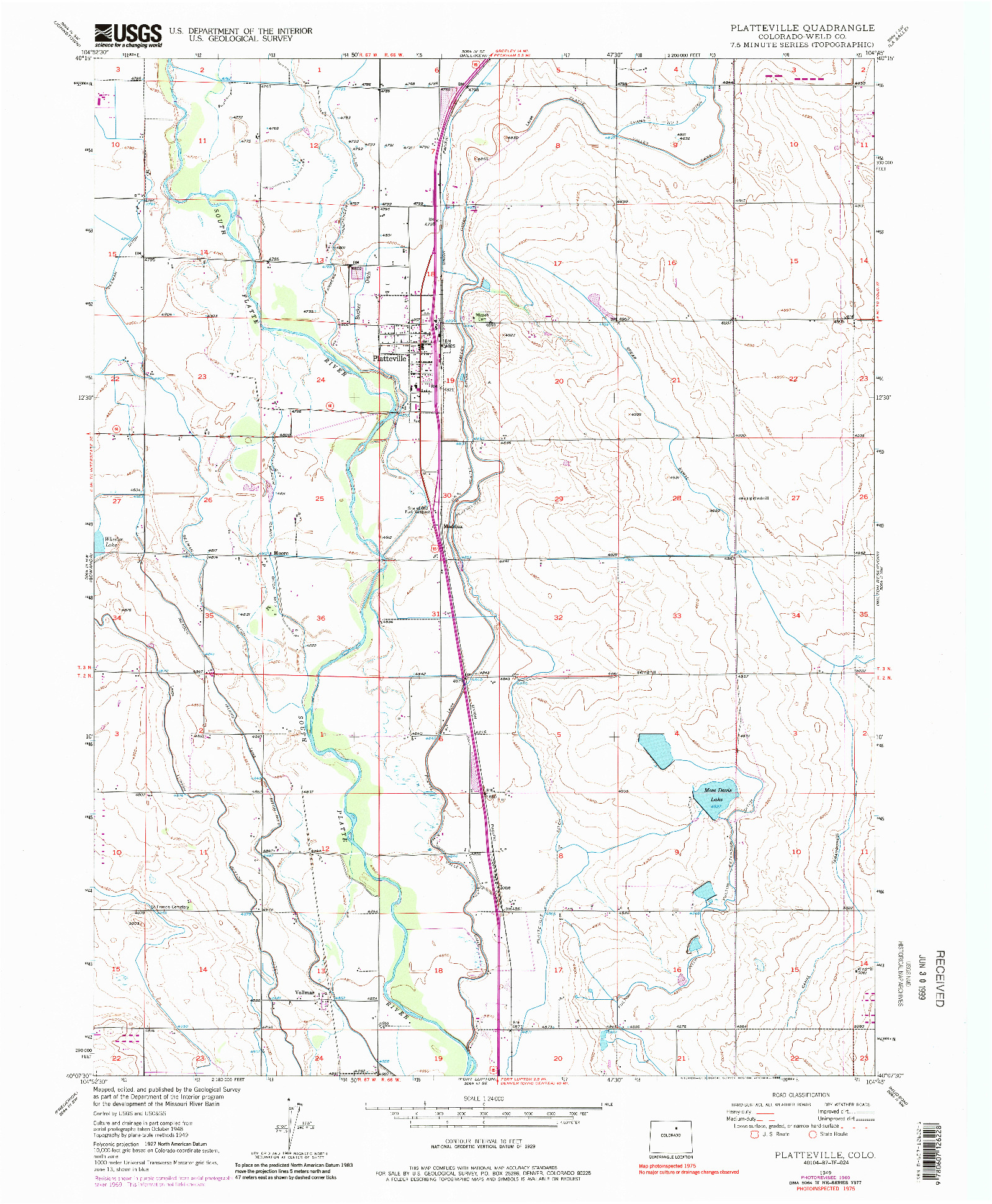 USGS 1:24000-SCALE QUADRANGLE FOR PLATTEVILLE, CO 1949