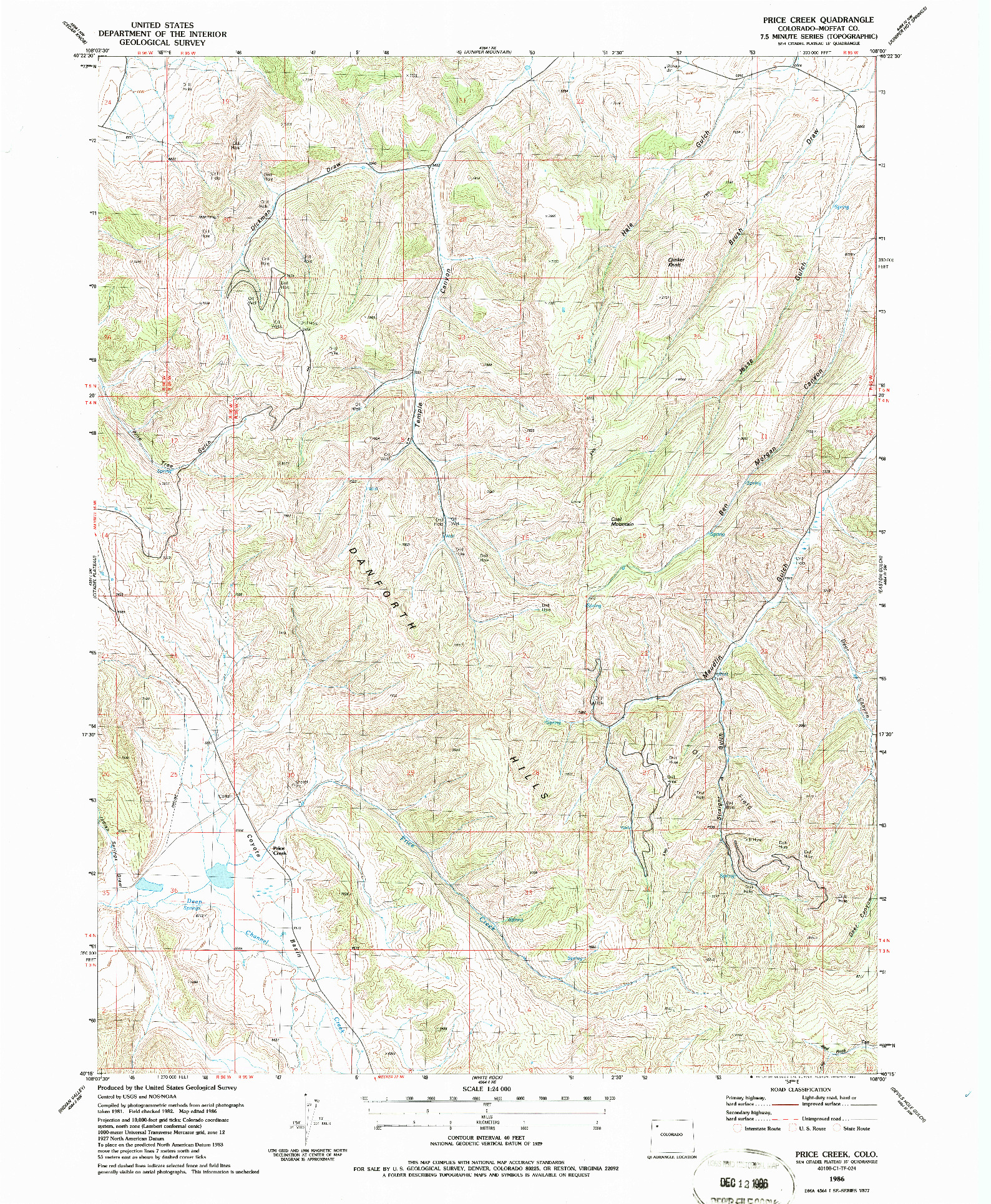 USGS 1:24000-SCALE QUADRANGLE FOR PRICE CREEK, CO 1986