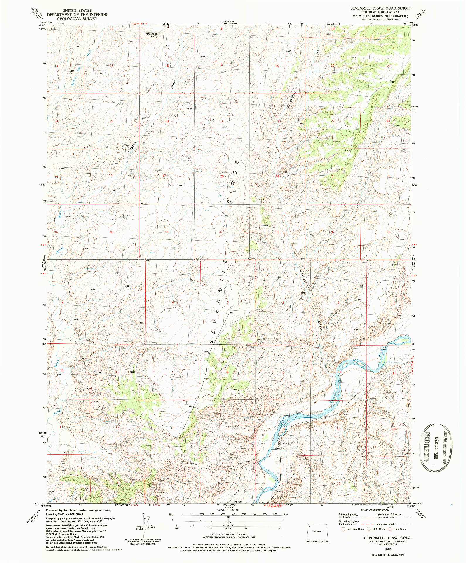 USGS 1:24000-SCALE QUADRANGLE FOR SEVENMILE DRAW, CO 1986