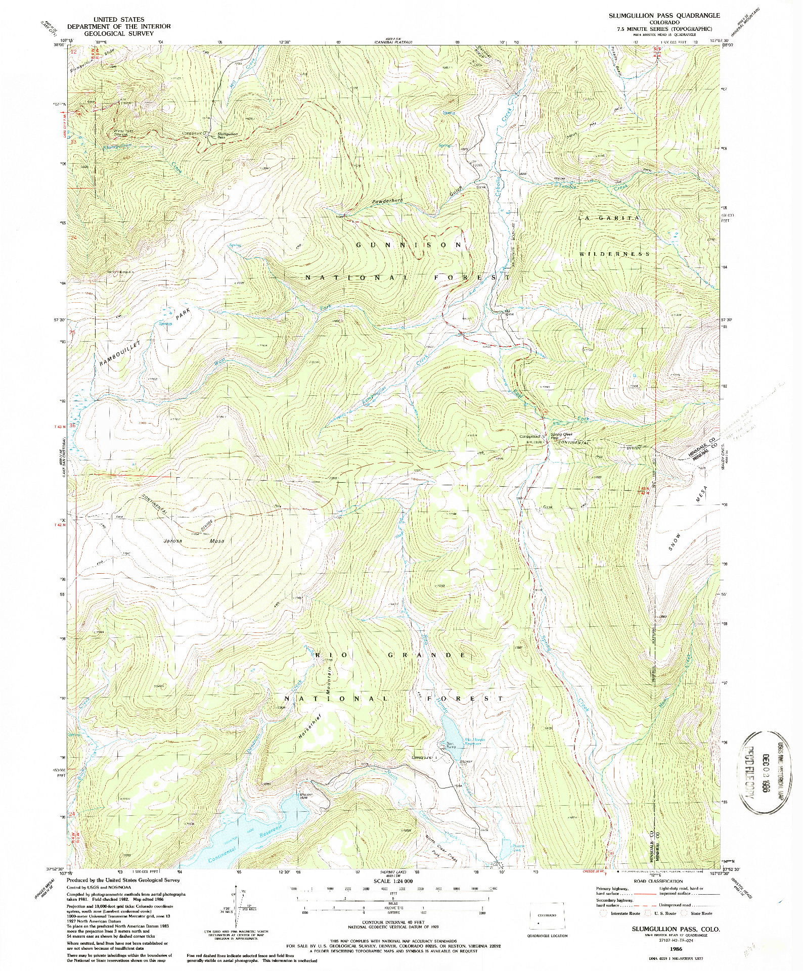 USGS 1:24000-SCALE QUADRANGLE FOR SLUMGULLION PASS, CO 1986