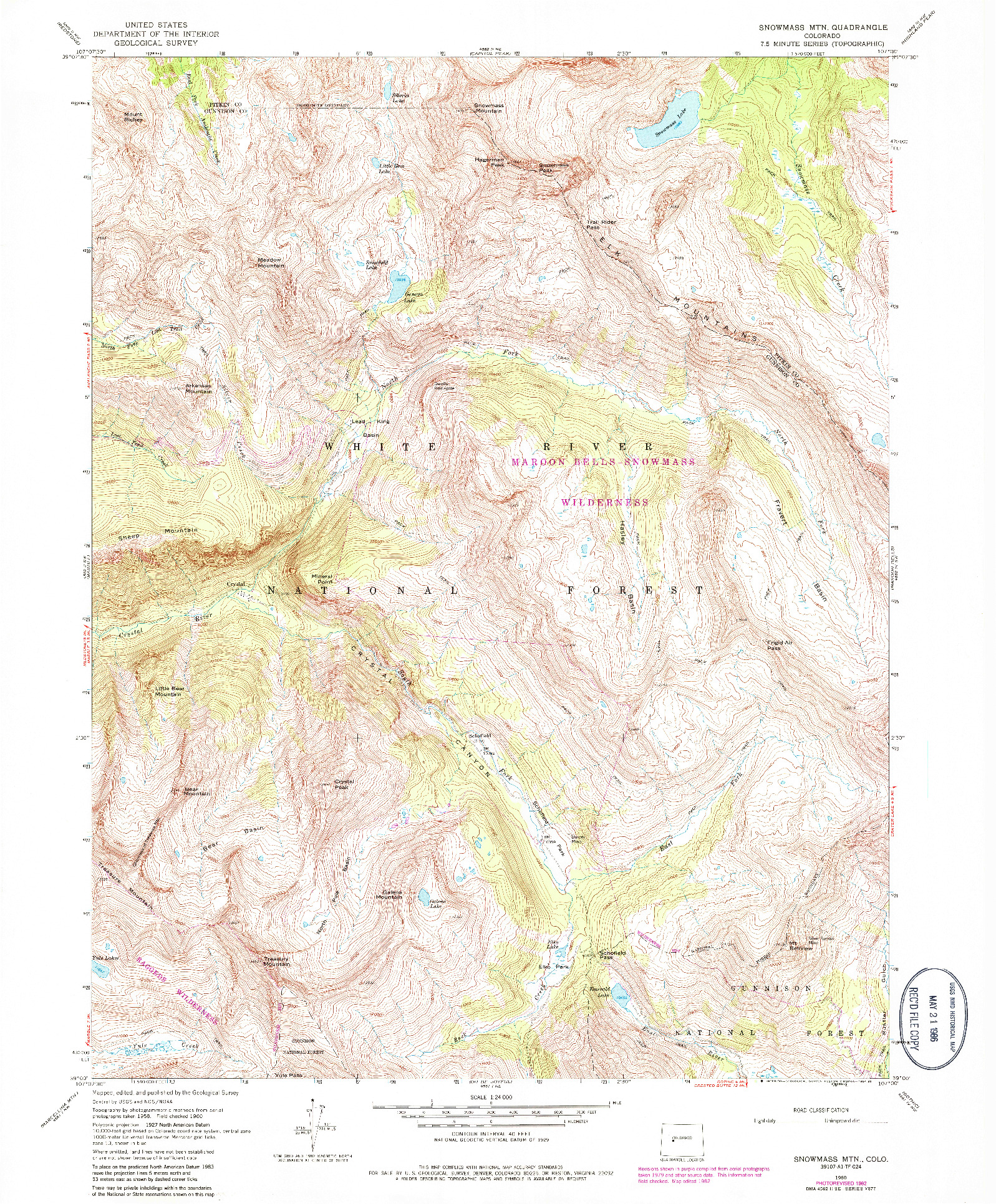 USGS 1:24000-SCALE QUADRANGLE FOR SNOWMASS MTN, CO 1960