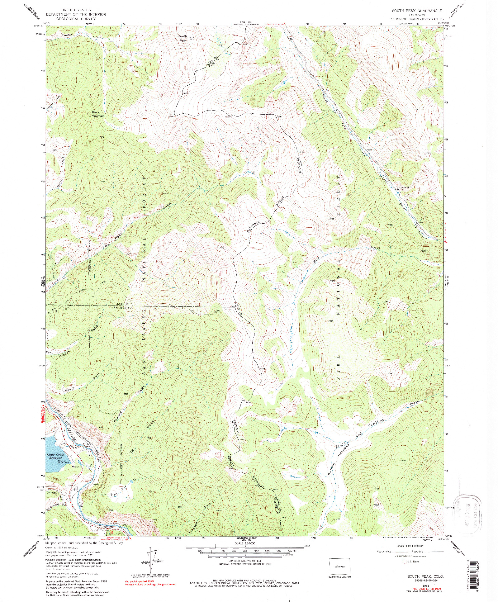 USGS 1:24000-SCALE QUADRANGLE FOR SOUTH PEAK, CO 1961