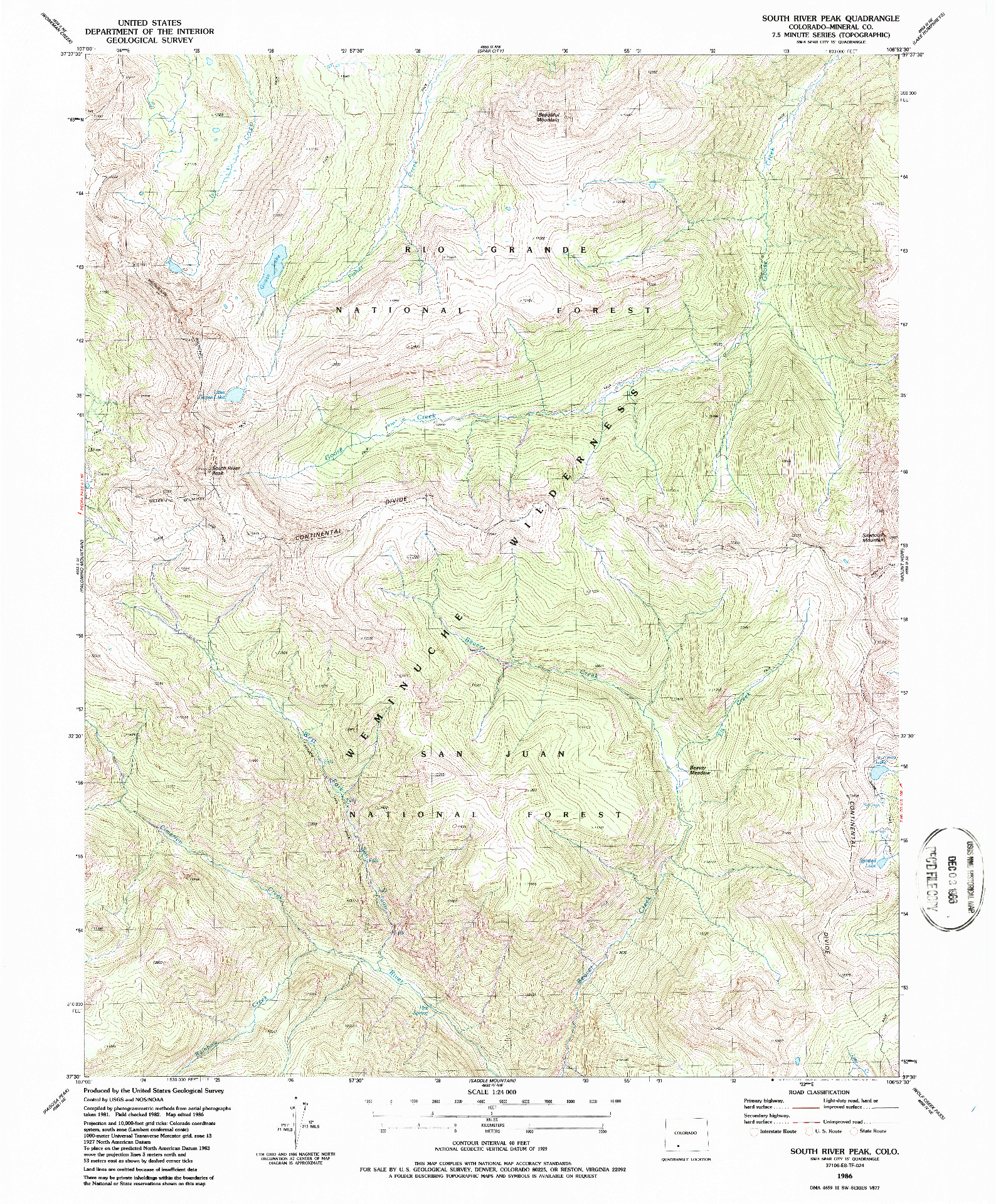 USGS 1:24000-SCALE QUADRANGLE FOR SOUTH RIVER PEAK, CO 1986