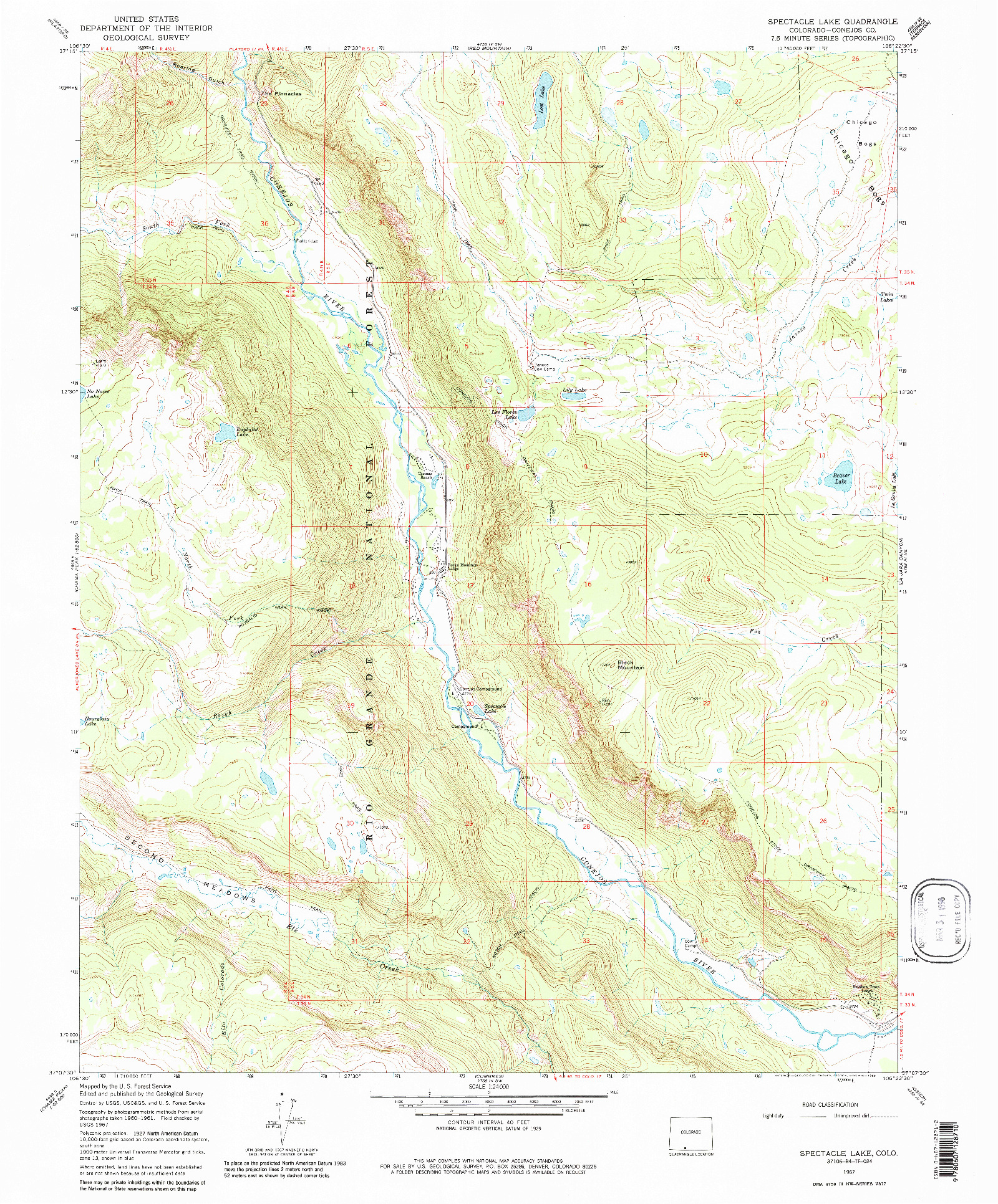 USGS 1:24000-SCALE QUADRANGLE FOR SPECTACLE LAKE, CO 1967