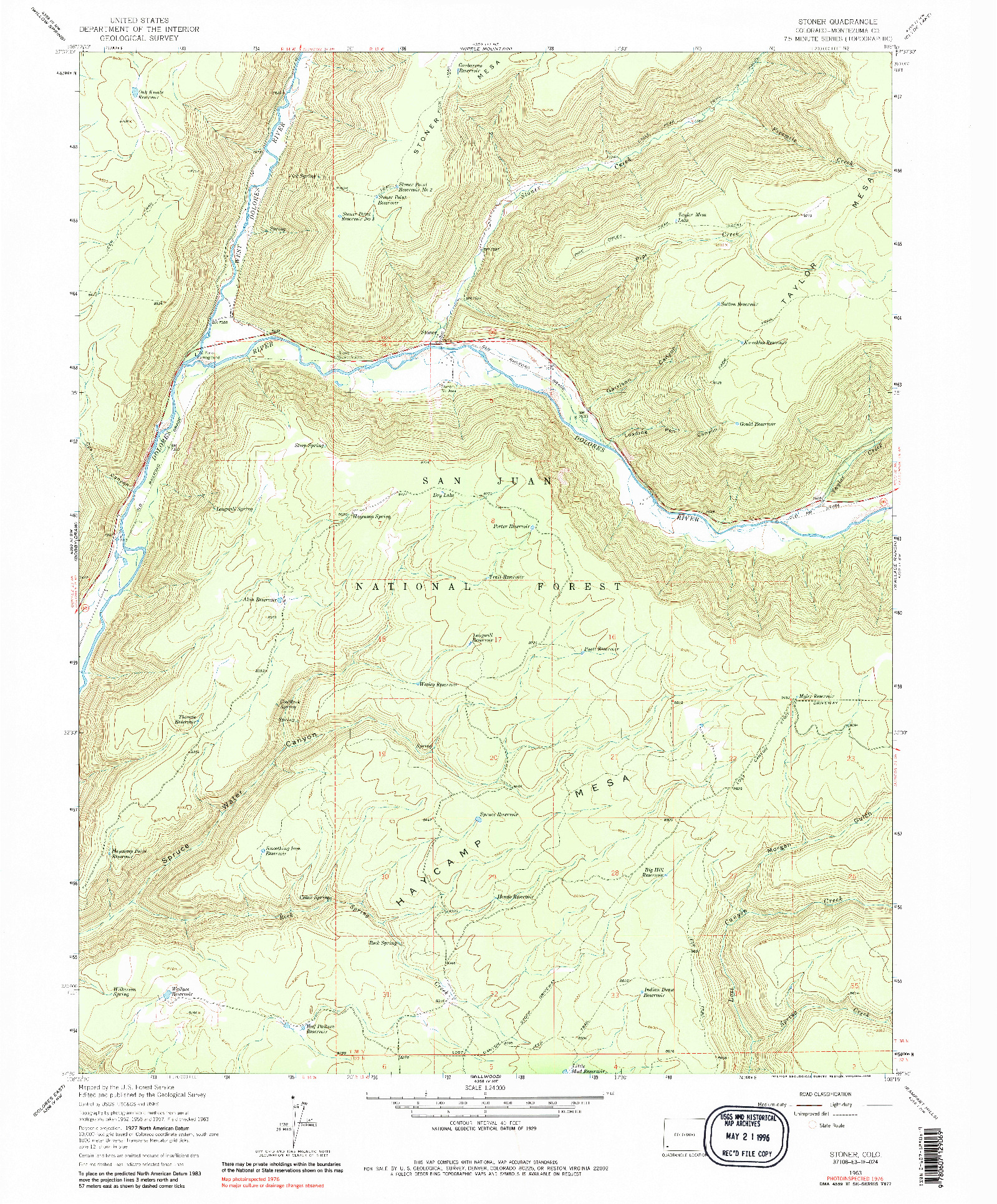 USGS 1:24000-SCALE QUADRANGLE FOR STONER, CO 1963