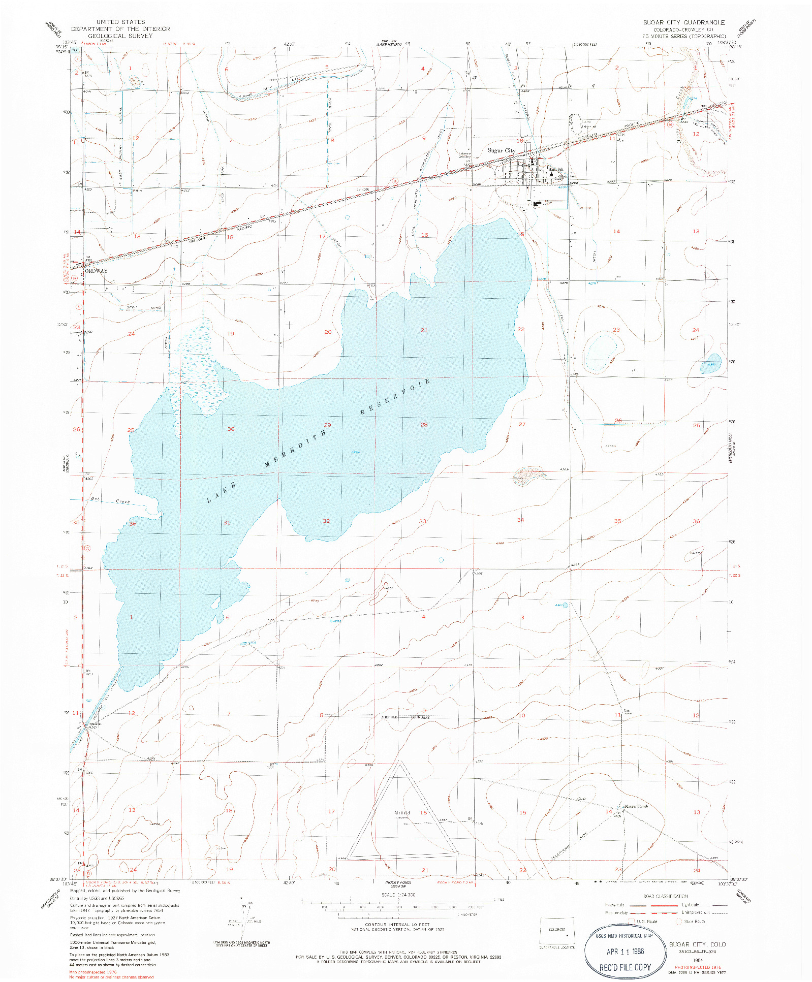 USGS 1:24000-SCALE QUADRANGLE FOR SUGAR CITY, CO 1954