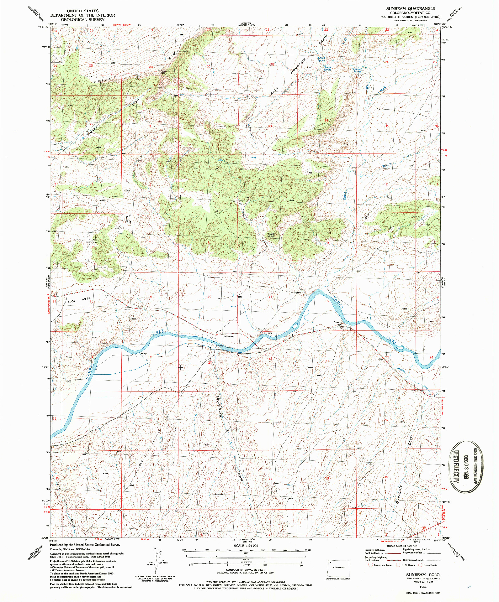 USGS 1:24000-SCALE QUADRANGLE FOR SUNBEAM, CO 1986