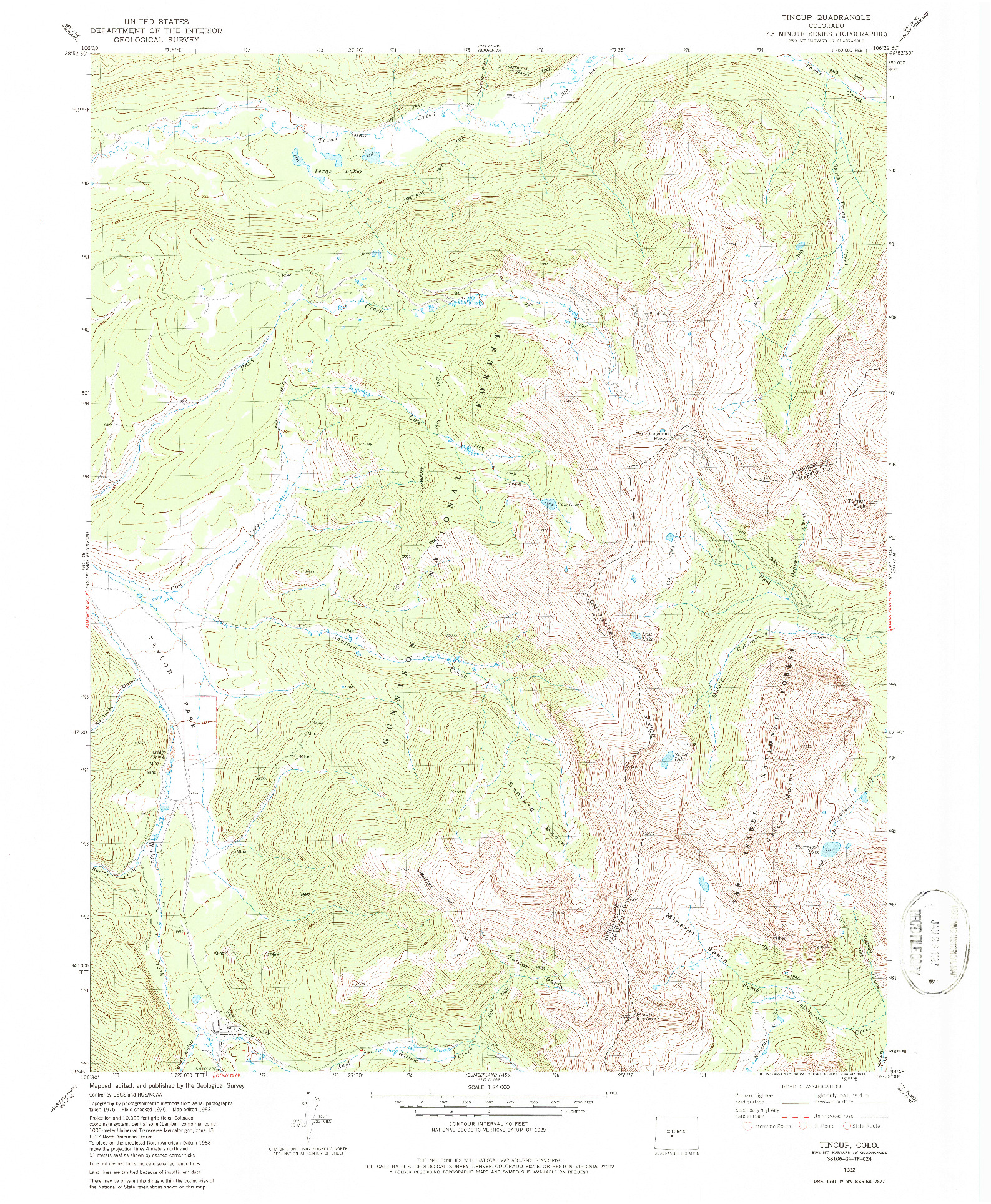 USGS 1:24000-SCALE QUADRANGLE FOR TINCUP, CO 1982