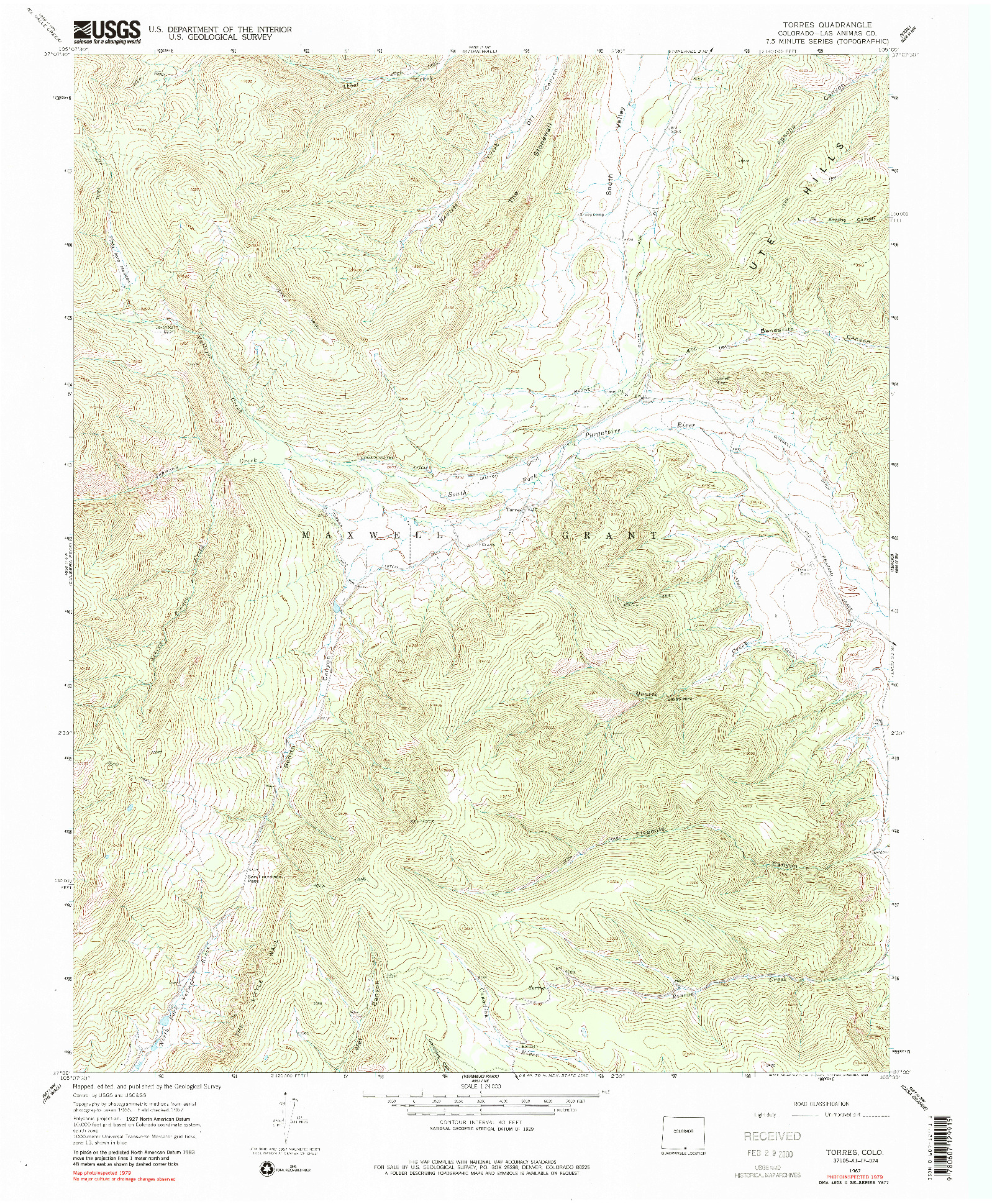 USGS 1:24000-SCALE QUADRANGLE FOR TORRES, CO 1967