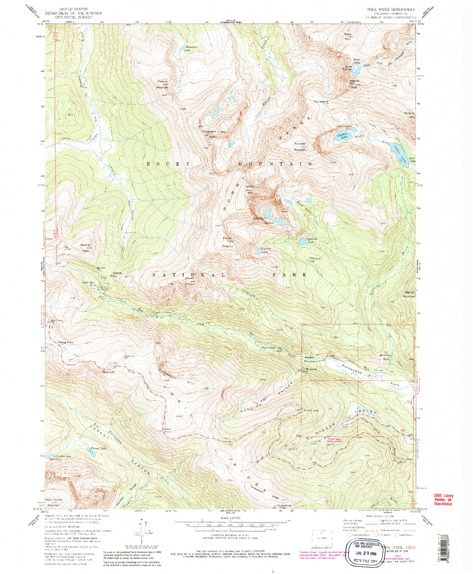 USGS 1:24000-SCALE QUADRANGLE FOR TRAIL RIDGE, CO 1957