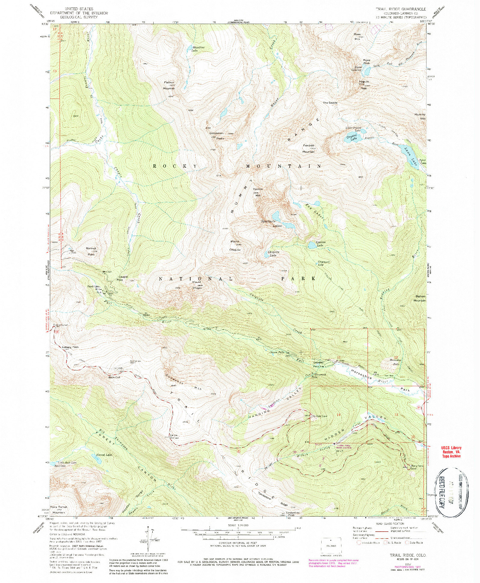 USGS 1:24000-SCALE QUADRANGLE FOR TRAIL RIDGE, CO 1957