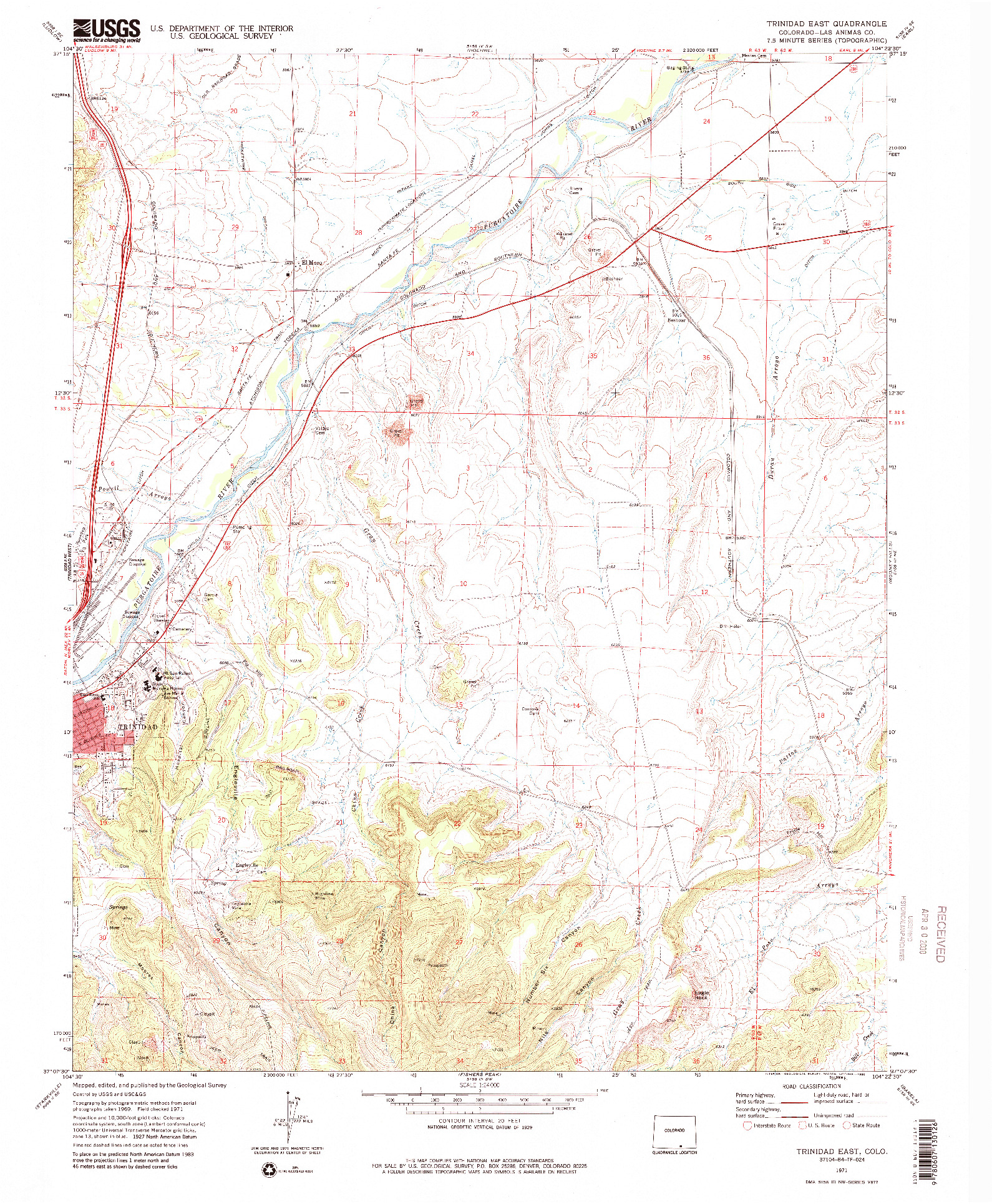 USGS 1:24000-SCALE QUADRANGLE FOR TRINIDAD EAST, CO 1971