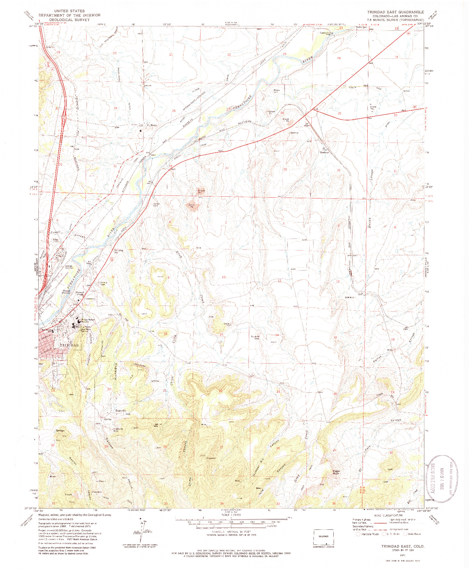 USGS 1:24000-SCALE QUADRANGLE FOR TRINIDAD EAST, CO 1971