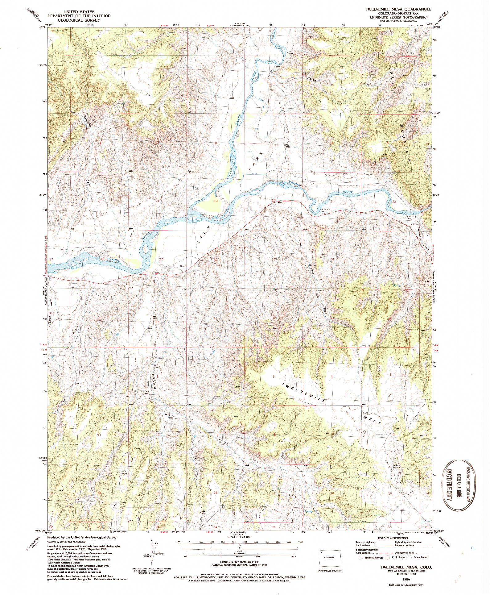 USGS 1:24000-SCALE QUADRANGLE FOR TWELVEMILE MESA, CO 1986