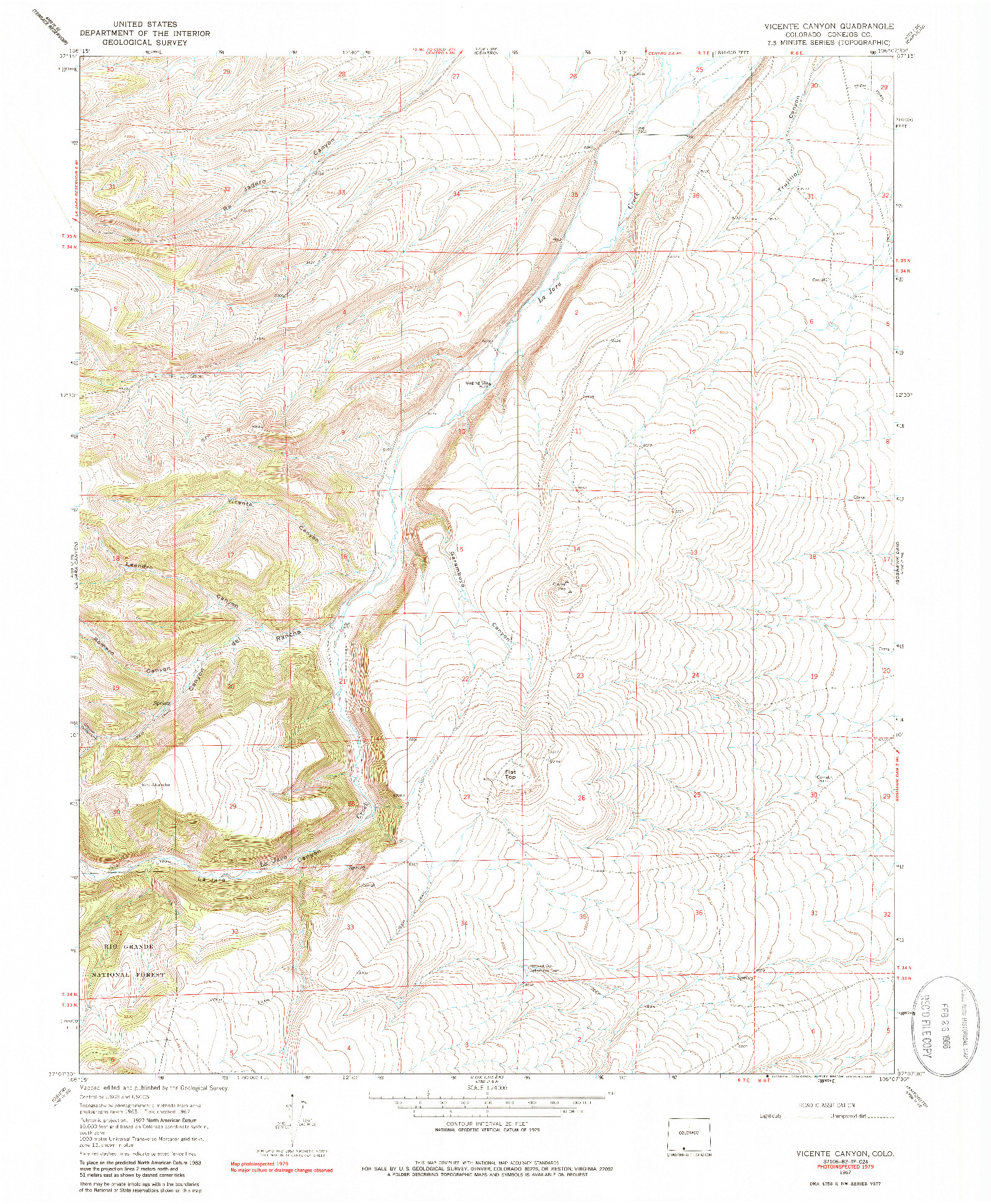USGS 1:24000-SCALE QUADRANGLE FOR VICENTE CANYON, CO 1967