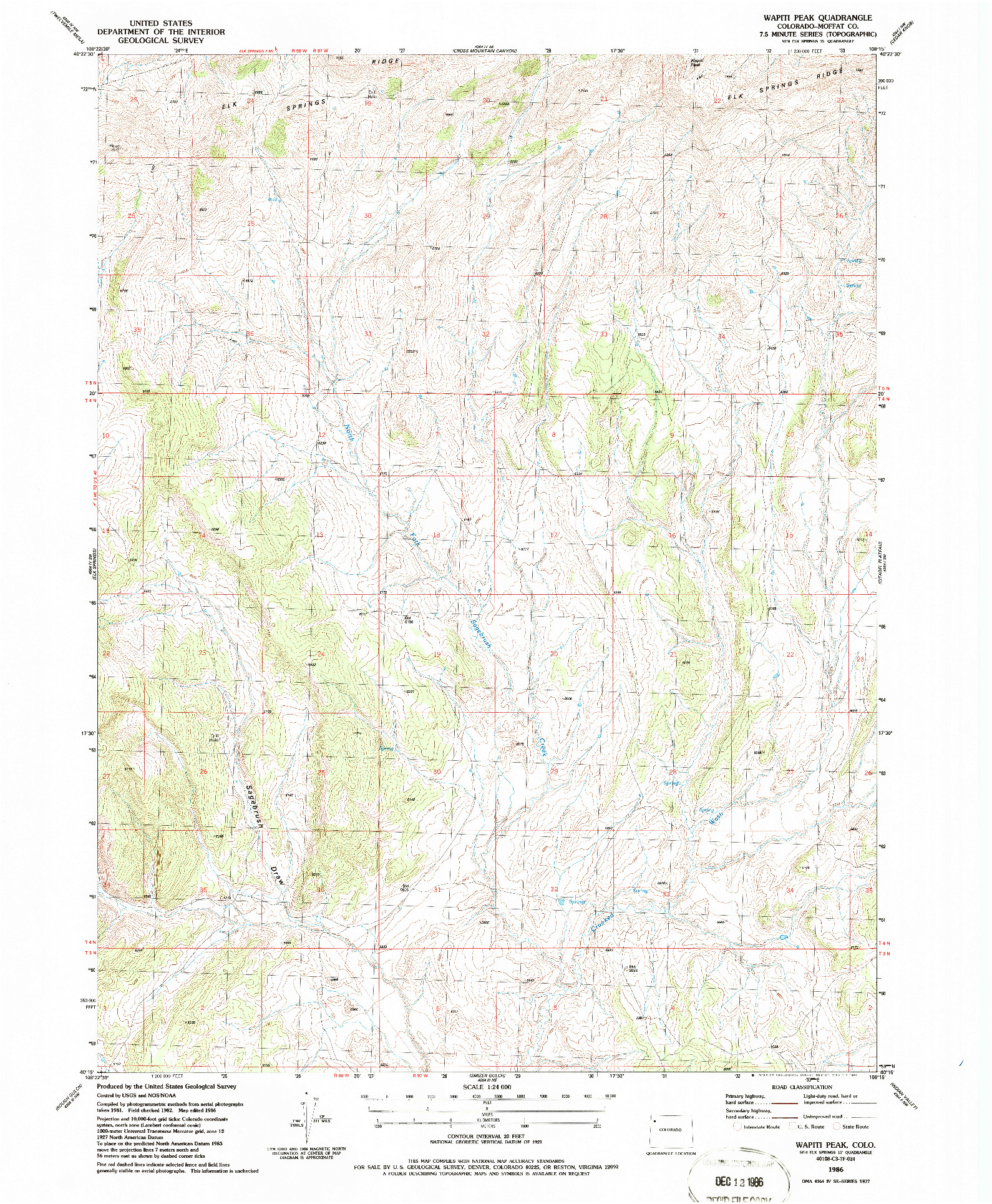 USGS 1:24000-SCALE QUADRANGLE FOR WAPITI PEAK, CO 1986