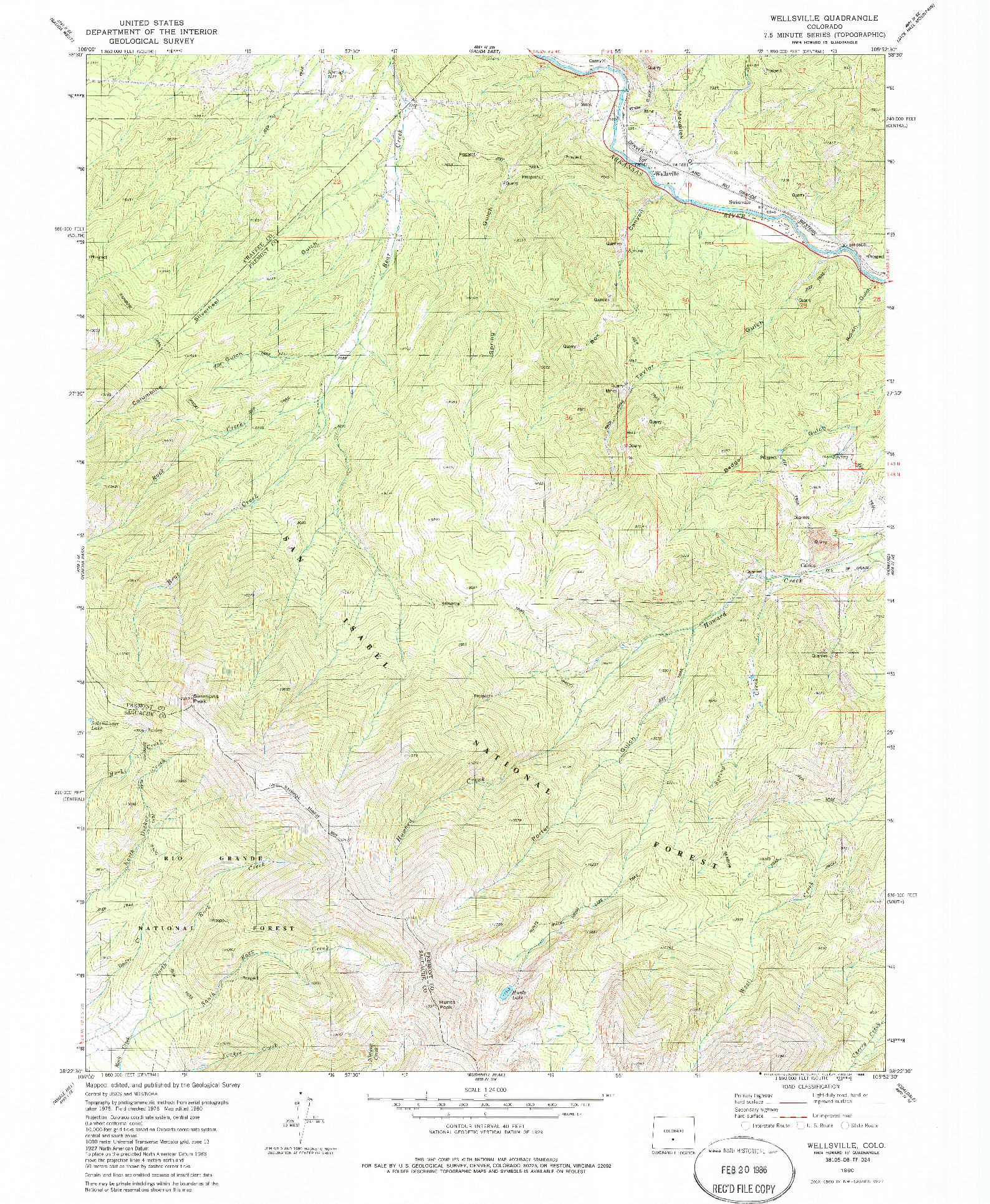 USGS 1:24000-SCALE QUADRANGLE FOR WELLSVILLE, CO 1980