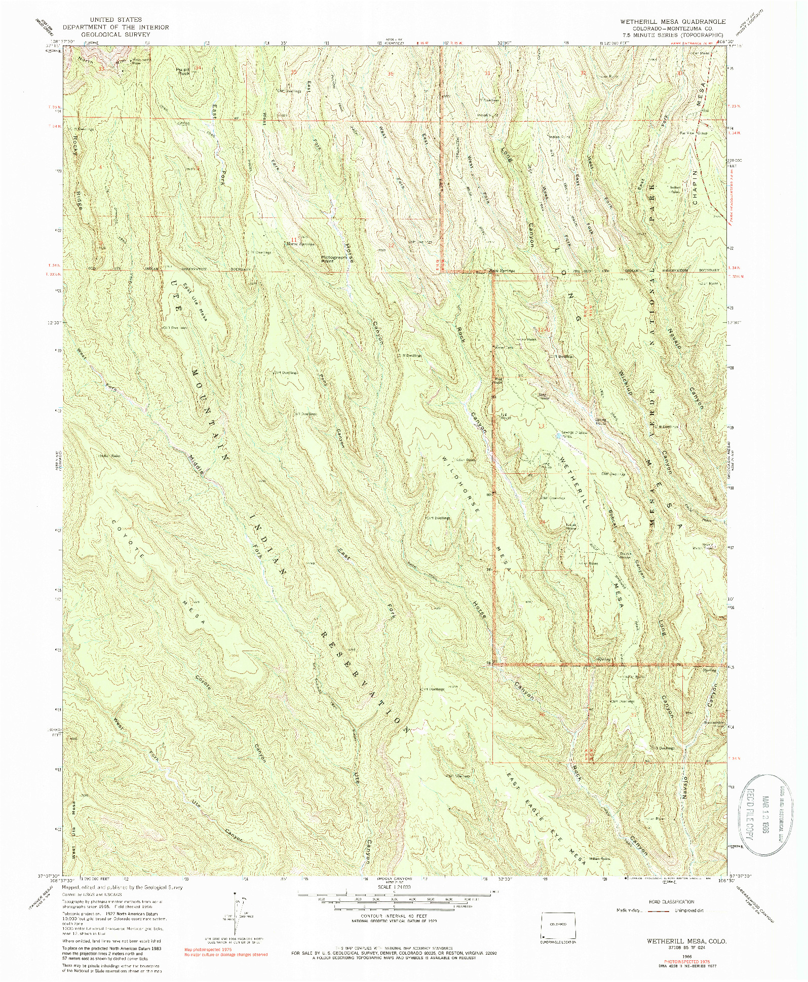 USGS 1:24000-SCALE QUADRANGLE FOR WETHERILL MESA, CO 1966