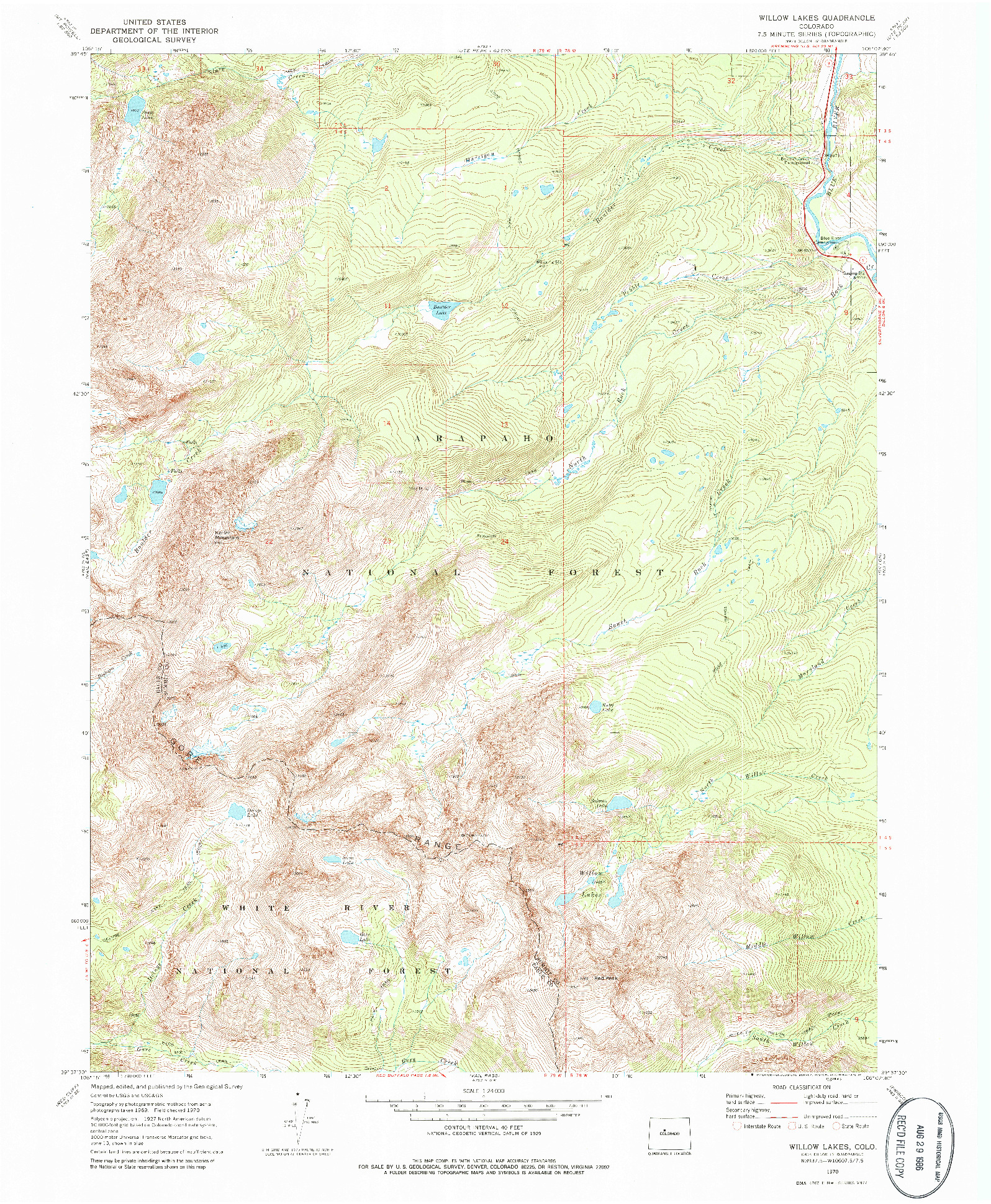 USGS 1:24000-SCALE QUADRANGLE FOR WILLOW LAKES, CO 1970