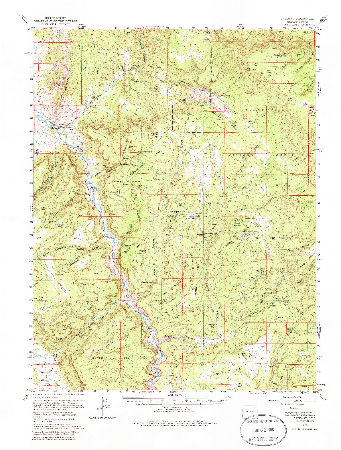 USGS 1:62500-SCALE QUADRANGLE FOR GATEWAY, CO 1960