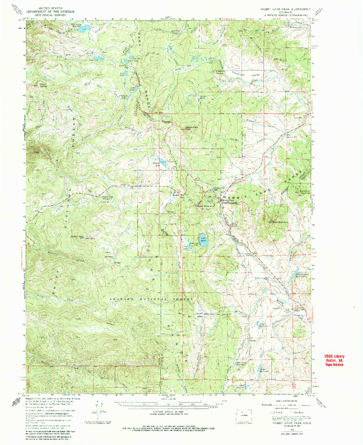 USGS 1:62500-SCALE QUADRANGLE FOR RABBIT EARS PEAK, CO 1956