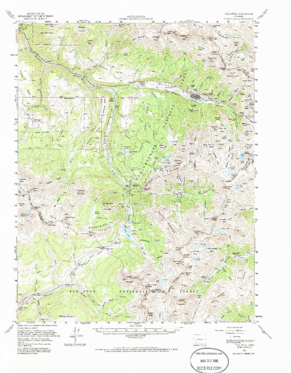 USGS 1:62500-SCALE QUADRANGLE FOR TELLURIDE, CO 1955