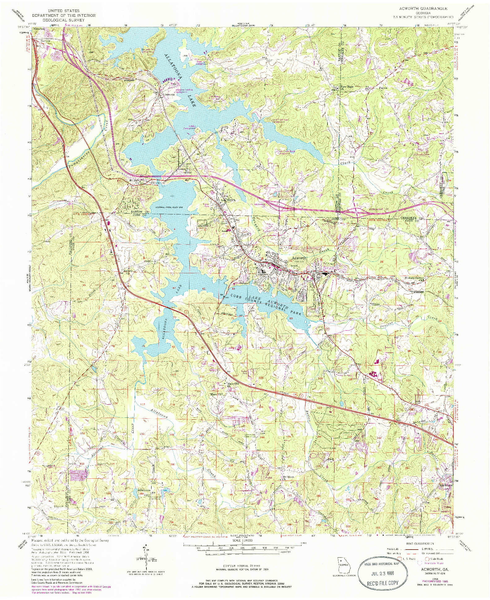 USGS 1:24000-SCALE QUADRANGLE FOR ACWORTH, GA 1956