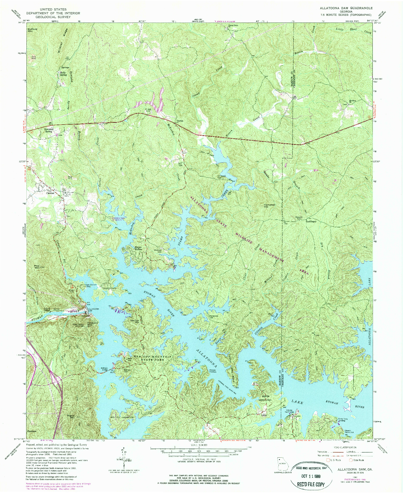 USGS 1:24000-SCALE QUADRANGLE FOR ALLATOONA DAM, GA 1961