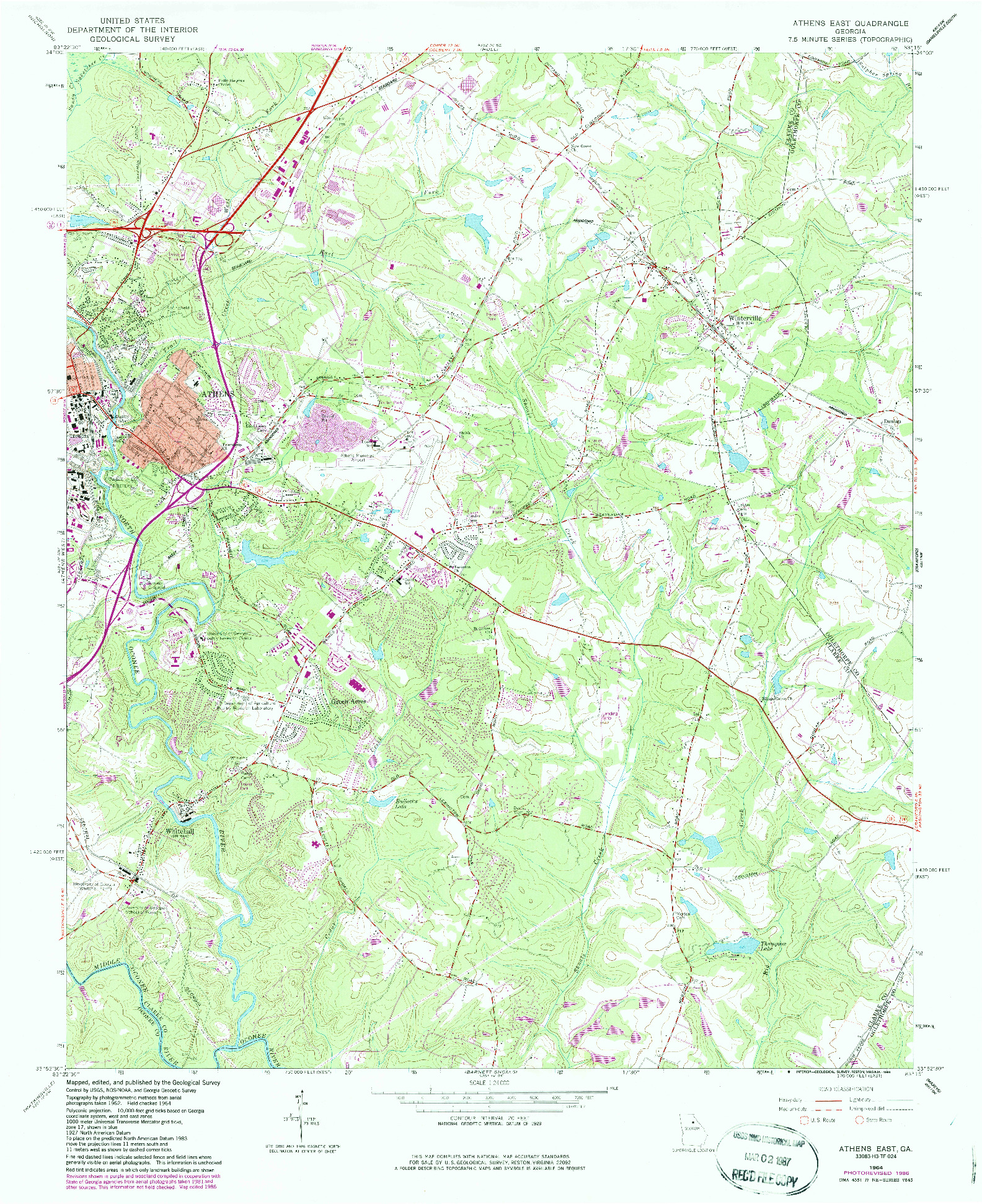USGS 1:24000-SCALE QUADRANGLE FOR ATHENS EAST, GA 1964
