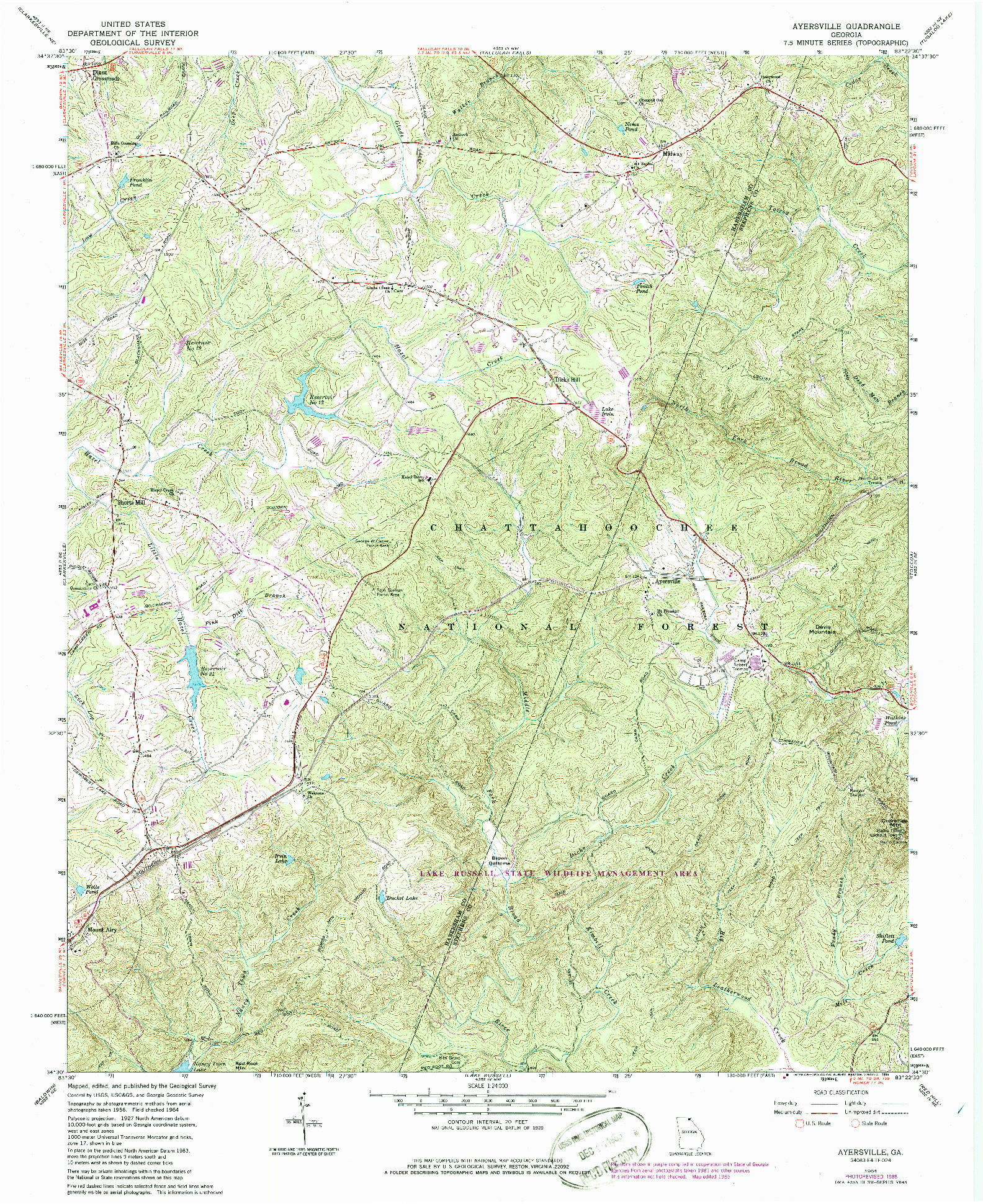 USGS 1:24000-SCALE QUADRANGLE FOR AYERSVILLE, GA 1964