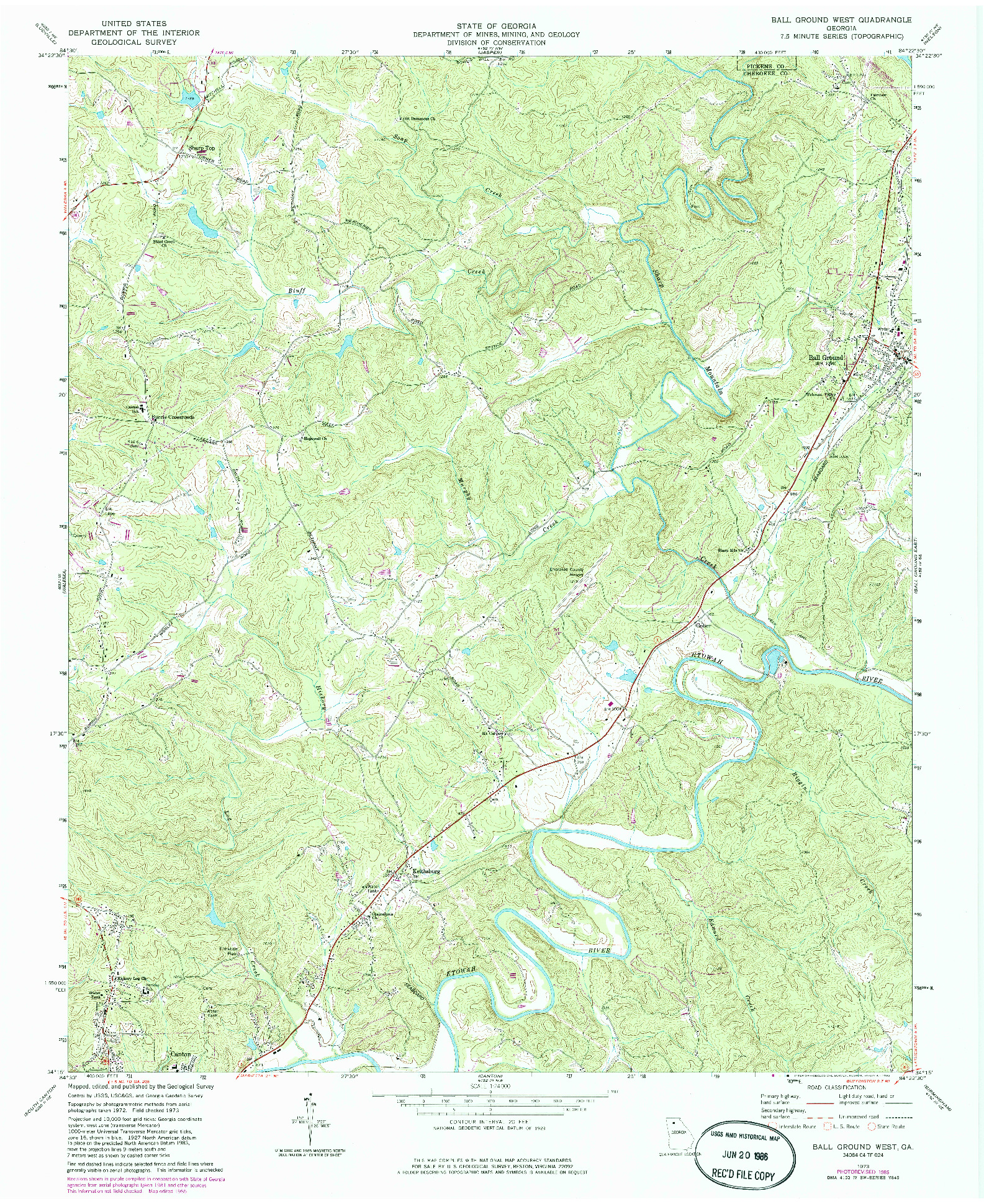 USGS 1:24000-SCALE QUADRANGLE FOR BALL GROUND WEST, GA 1973