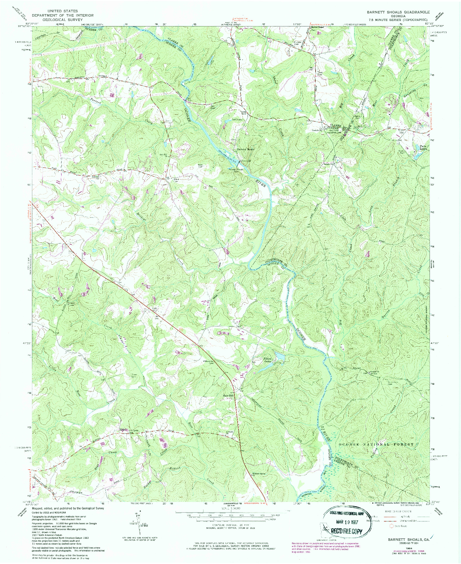 USGS 1:24000-SCALE QUADRANGLE FOR BARNETT SHOALS, GA 1964