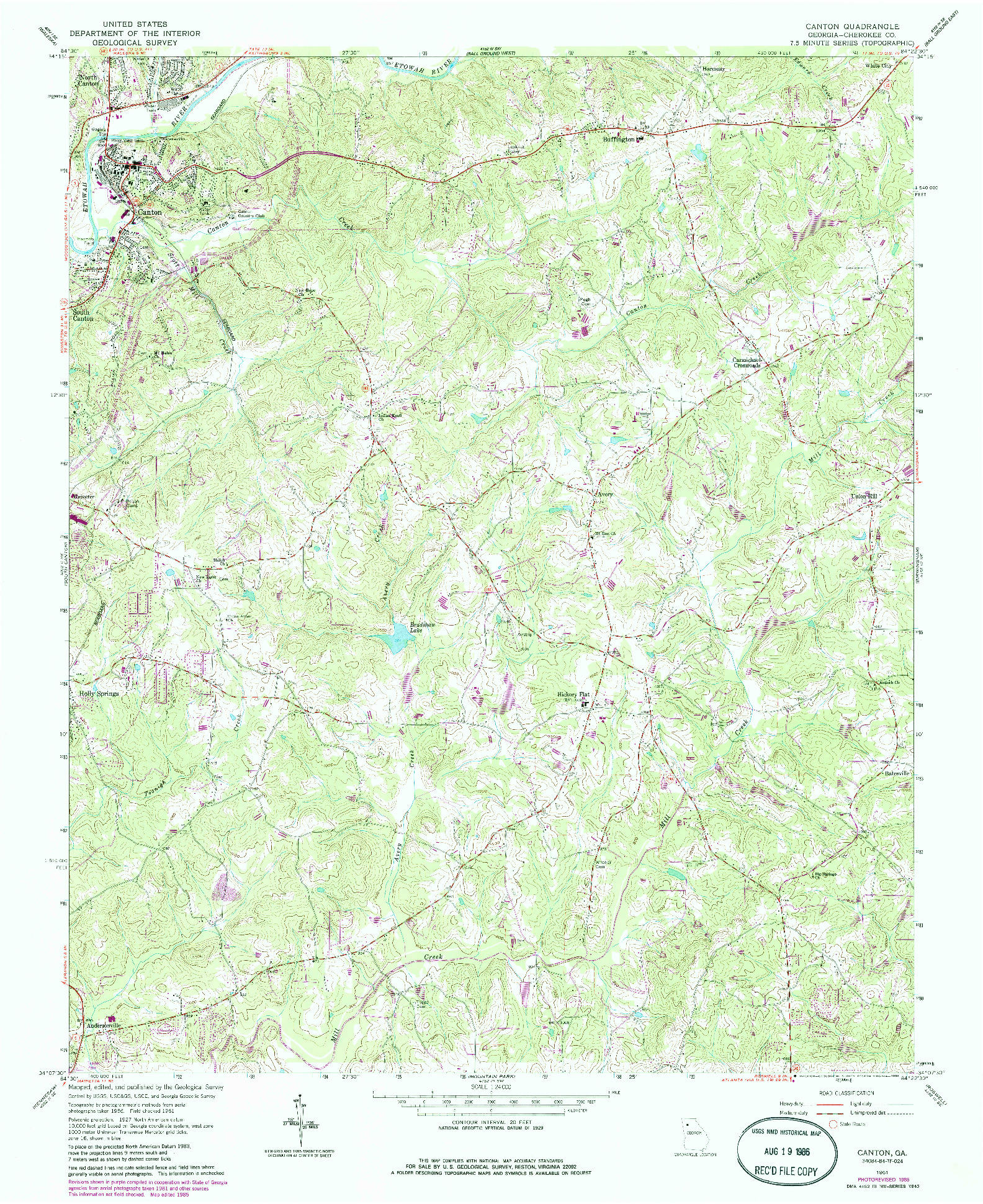 USGS 1:24000-SCALE QUADRANGLE FOR CANTON, GA 1961