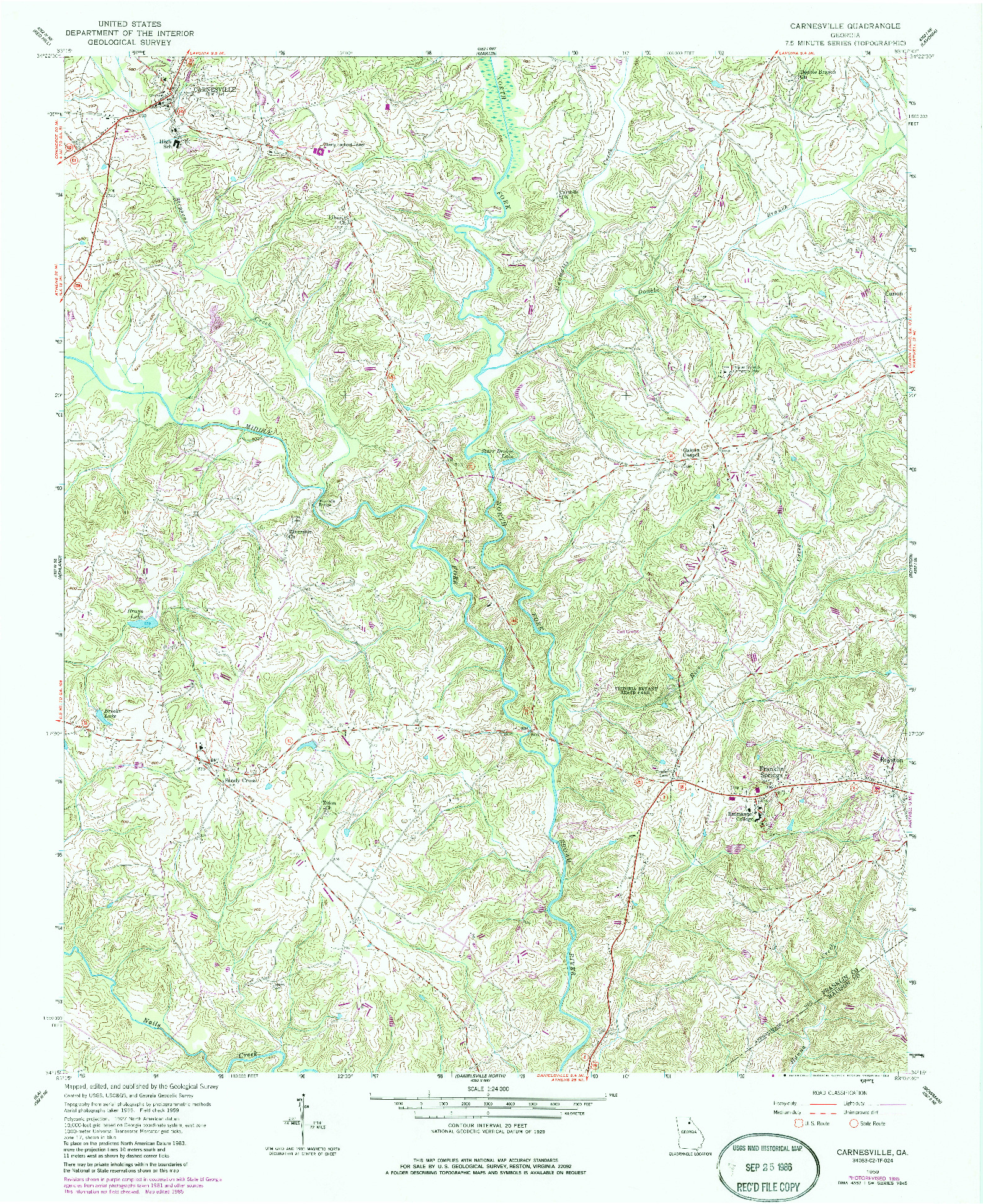 USGS 1:24000-SCALE QUADRANGLE FOR CARNESVILLE, GA 1959