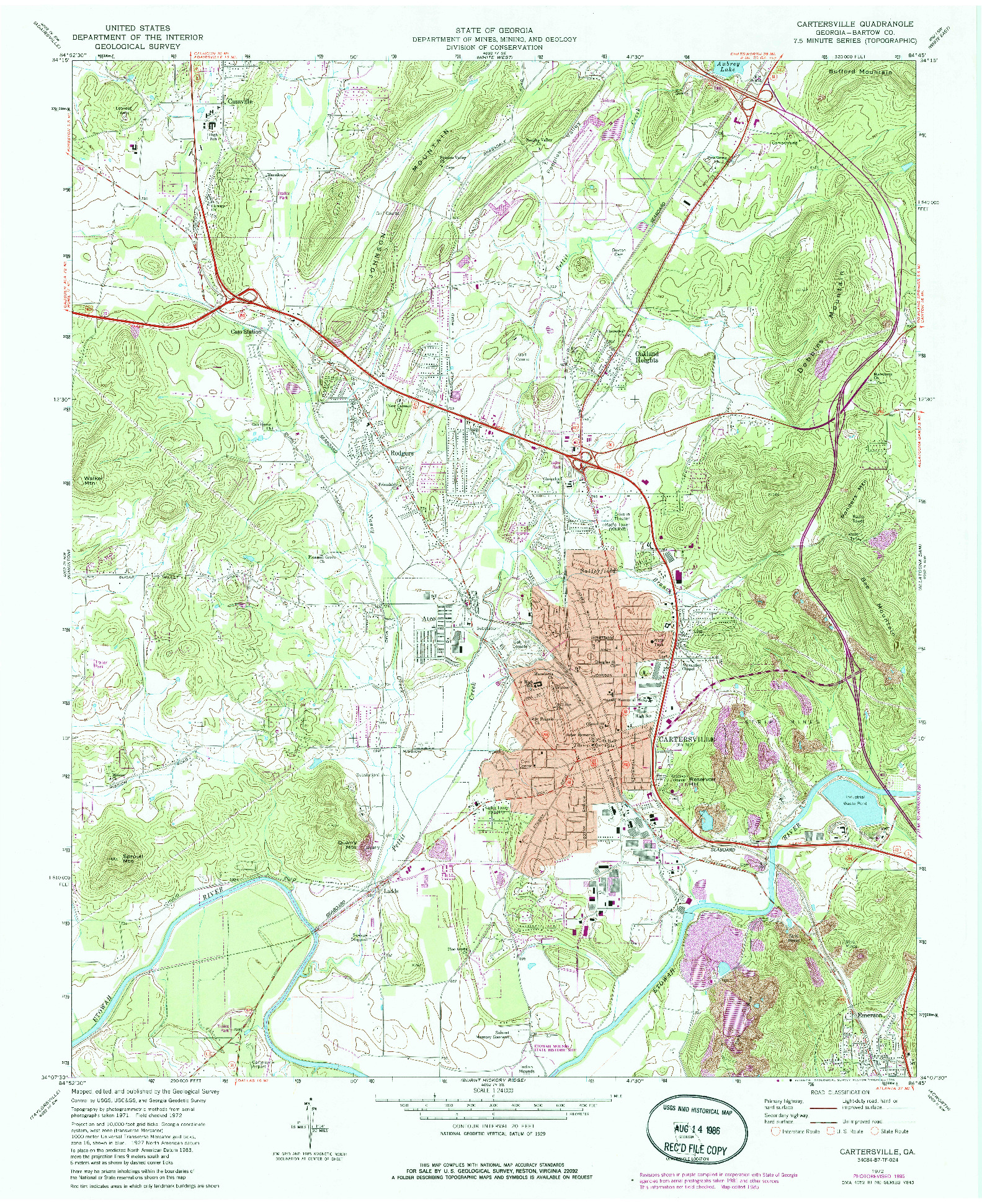 USGS 1:24000-SCALE QUADRANGLE FOR CARTERSVILLE, GA 1972