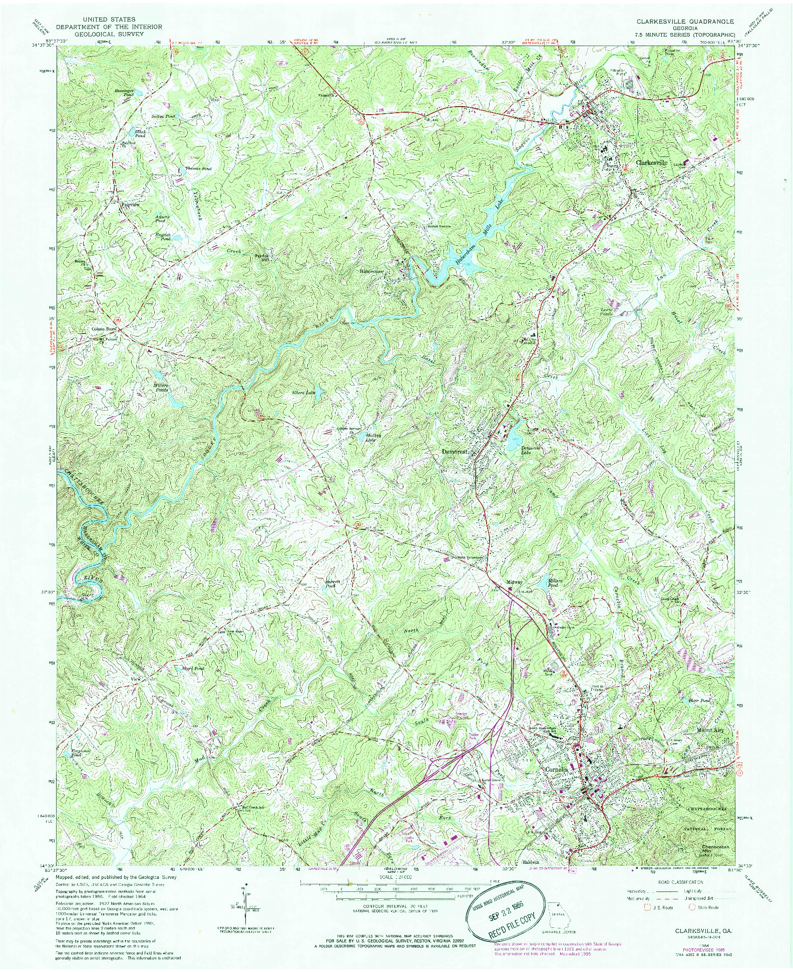 USGS 1:24000-SCALE QUADRANGLE FOR CLARKESVILLE, GA 1964