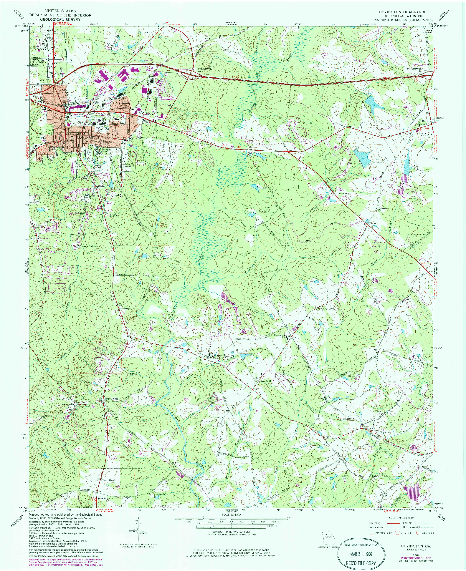USGS 1:24000-SCALE QUADRANGLE FOR COVINGTON, GA 1964