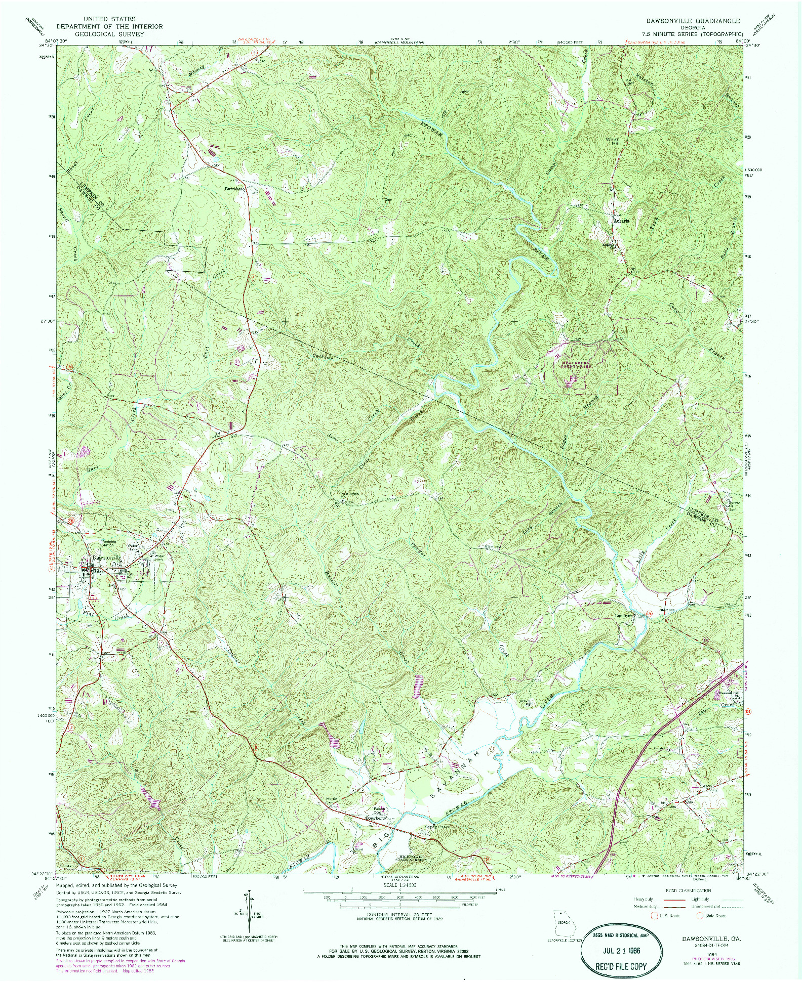 USGS 1:24000-SCALE QUADRANGLE FOR DAWSONVILLE, GA 1964