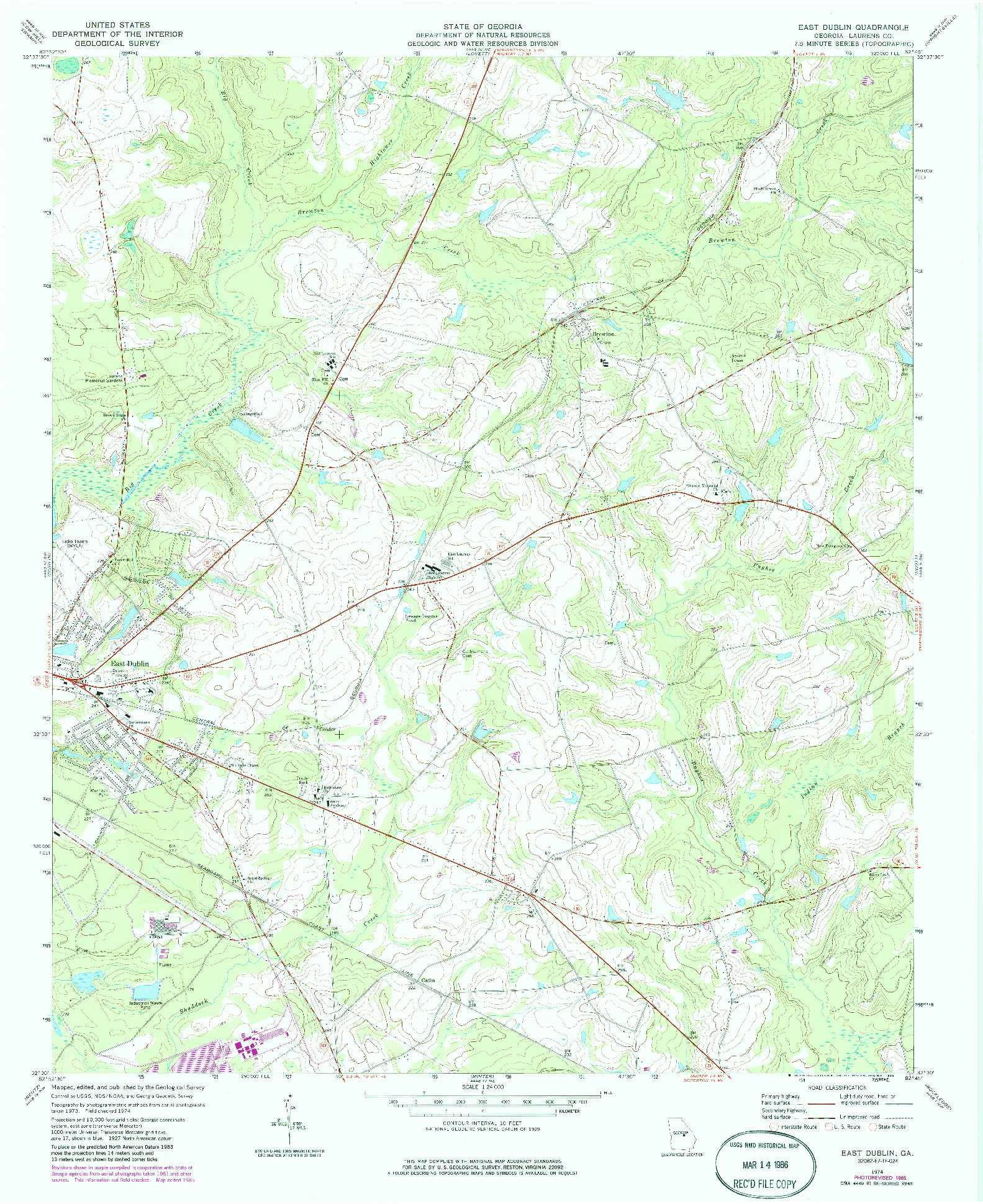 USGS 1:24000-SCALE QUADRANGLE FOR EAST DUBLIN, GA 1974